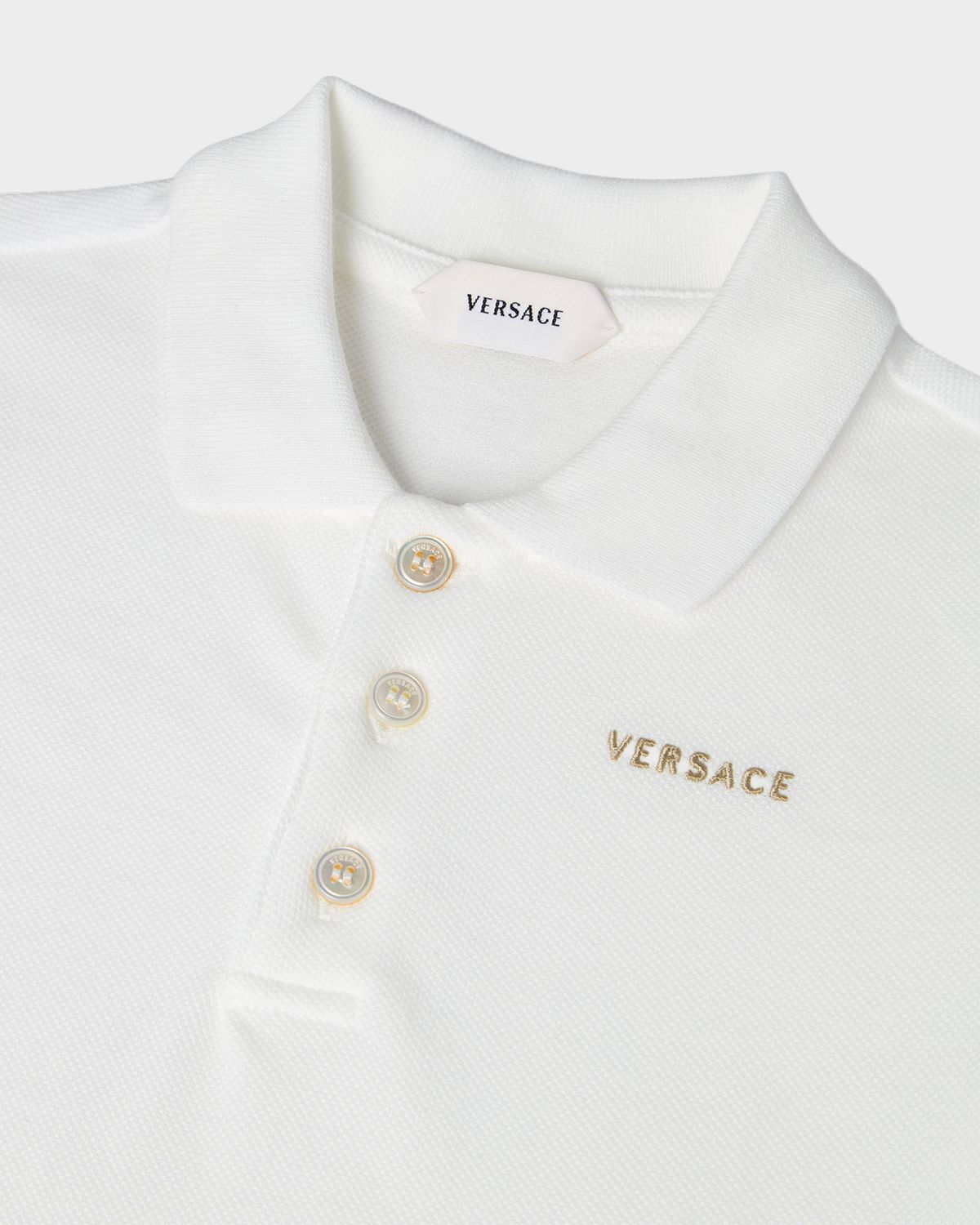 Versace Boy 's Embroidered-Logo Cotton Pique Polo Shirt, Size 12M-3 | Thumbnail 3