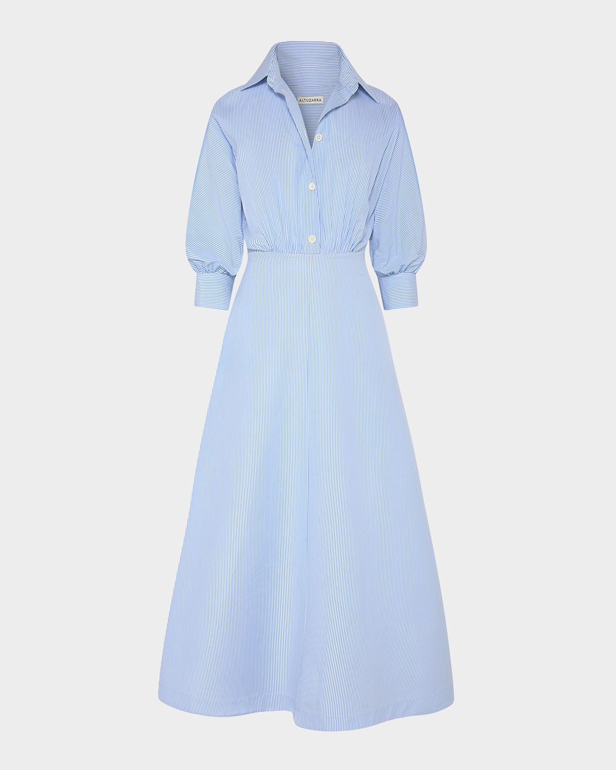 Altuzarra Eleanor Striped Cotton Poplin 3/4-Sleeve Midi Shirtdress