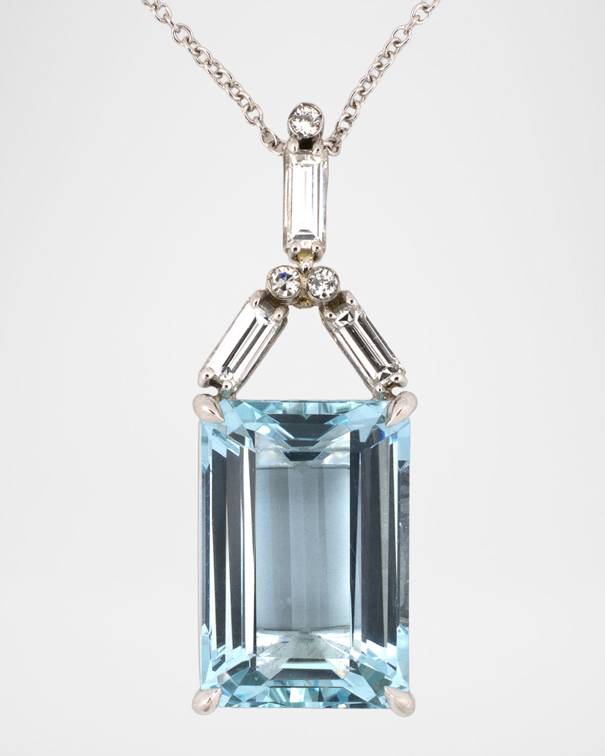 NM Estate Estate 18K White Gold Diamond and Aquamarine Pendant Necklace