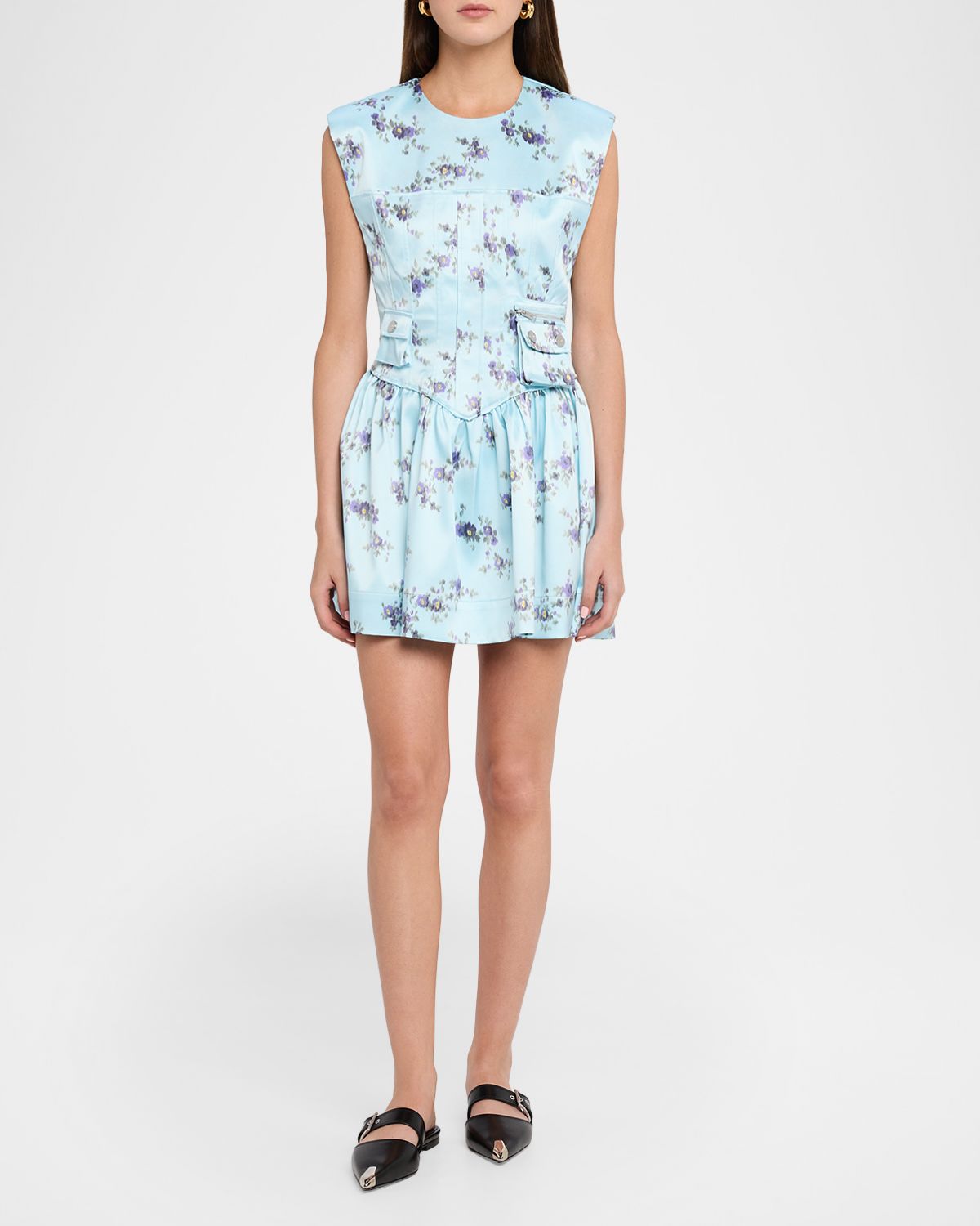 Ganni Floral Satin Corset Dress