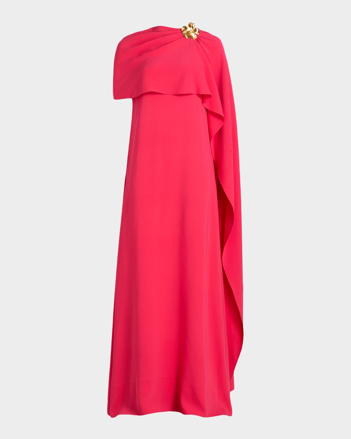 Oscar de la Renta Hibiscus Brooch Draped Georgette Caftan Gown | Thumbnail 6