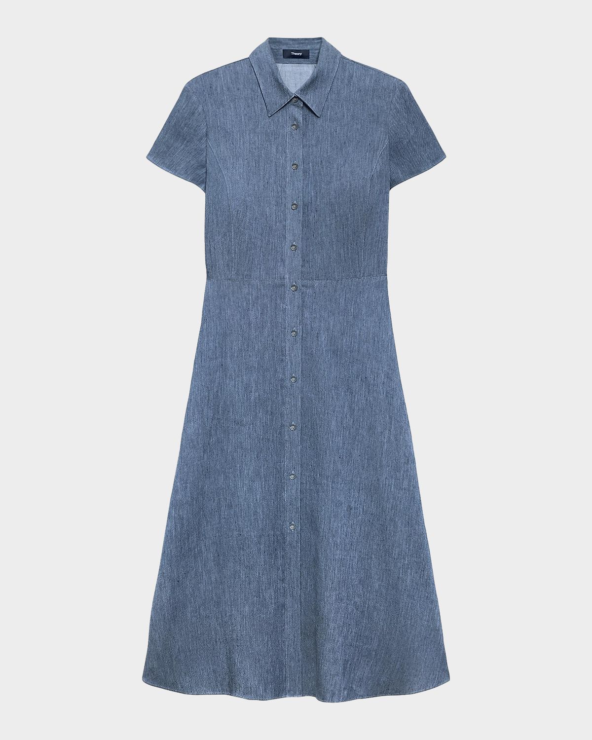 Theory Short-Sleeve Button-Front Linen-Blend Midi Dress