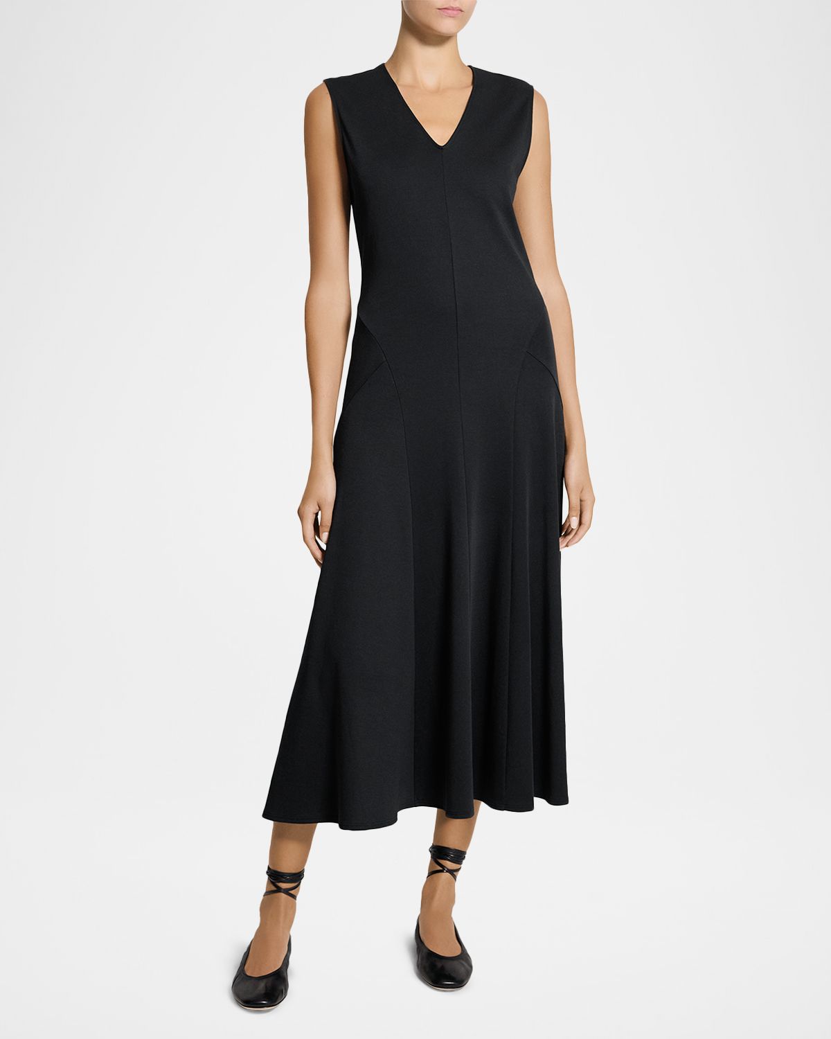 Theory Easy Sleeveless Cotton V-Neck Midi Dress