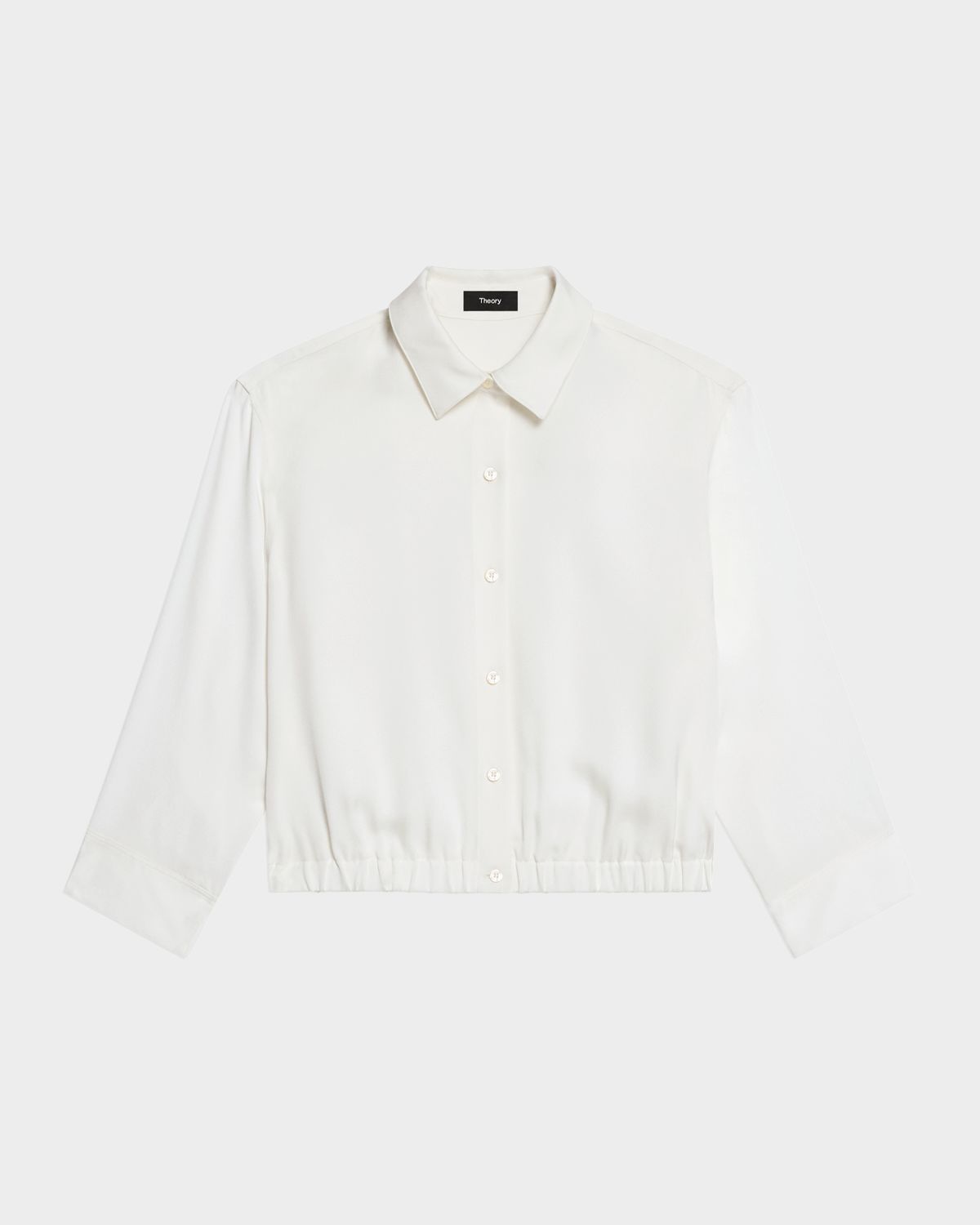 Theory Scrunched-Sleeve Cropped Button-Front Silk Shirt
