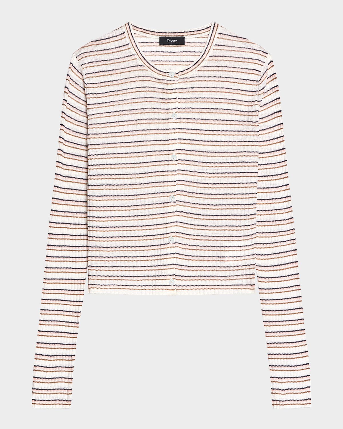 Theory Striped Linen-Blend Cropped Cardigan