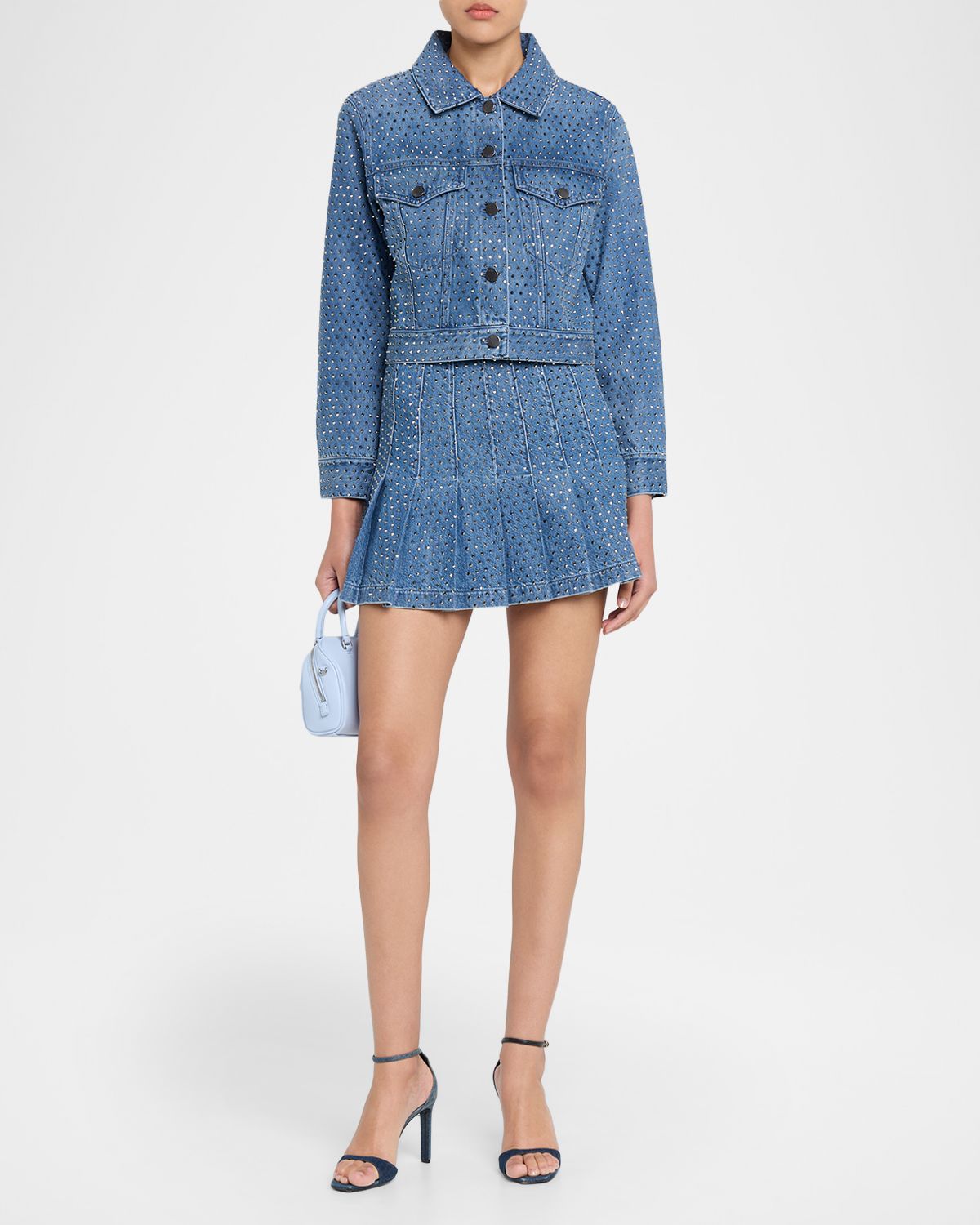 ALICE + OLIVIA Carter Embellished Denim Mini Skirt