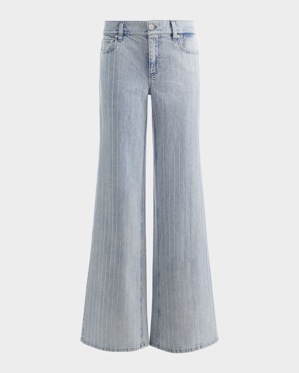 ALICE + OLIVIA Amazing Embellished Pinstriped Wide-Leg Jeans