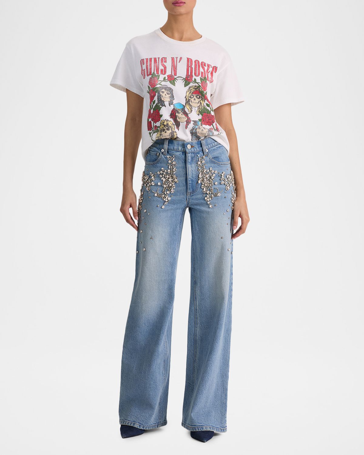 ALICE + OLIVIA Chic Embellished Wide-Leg Jeans