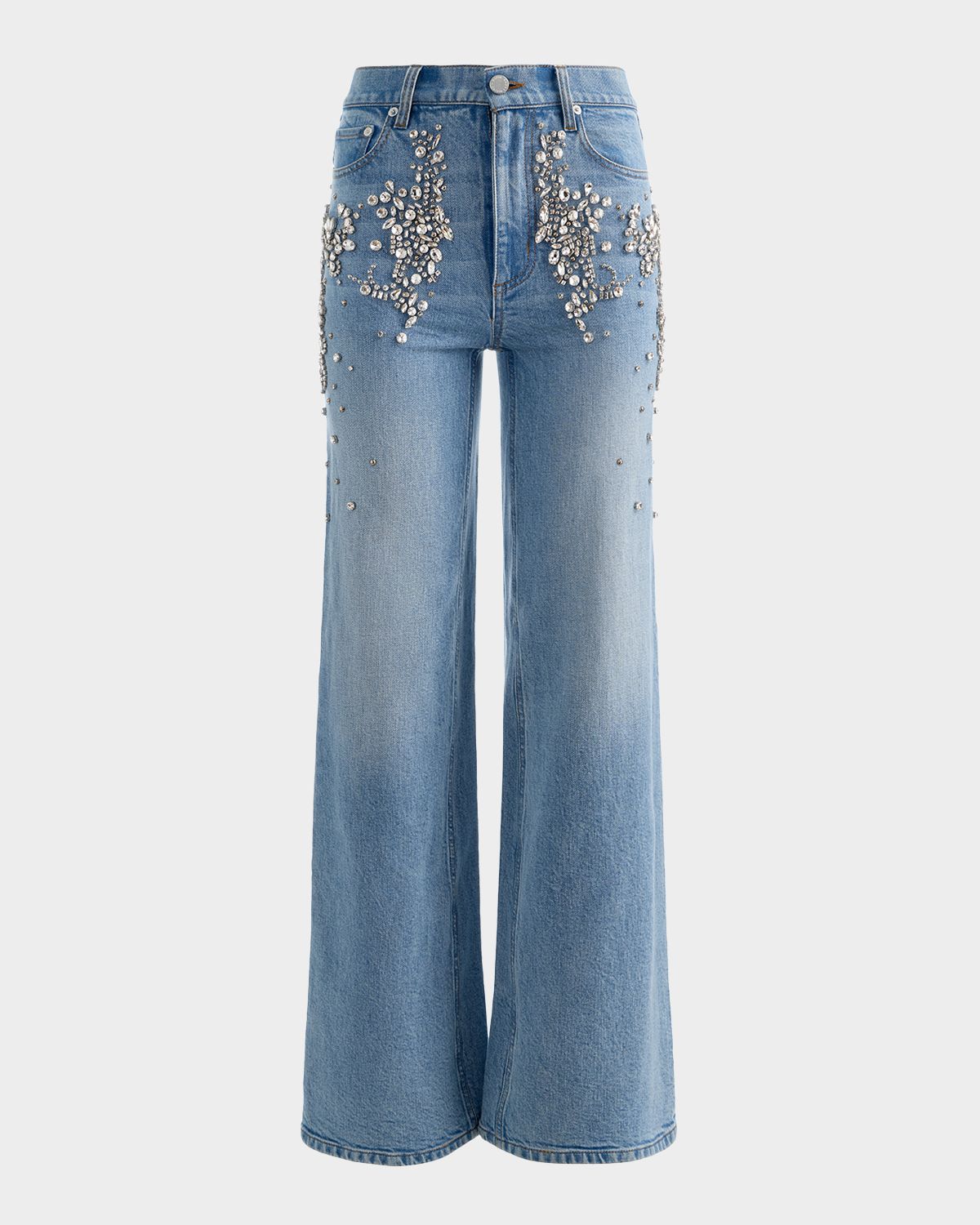 ALICE + OLIVIA Chic Embellished Wide-Leg Jeans