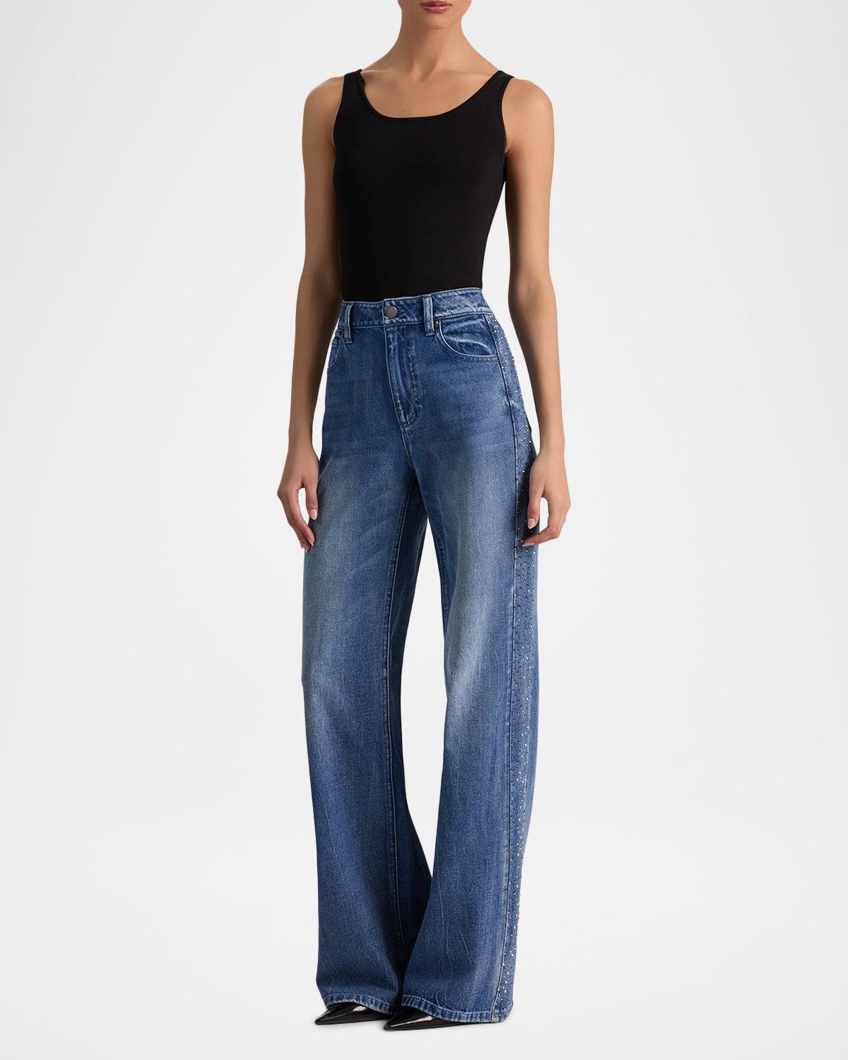 ALICE + OLIVIA Chic Embellished Wide-Leg Jeans