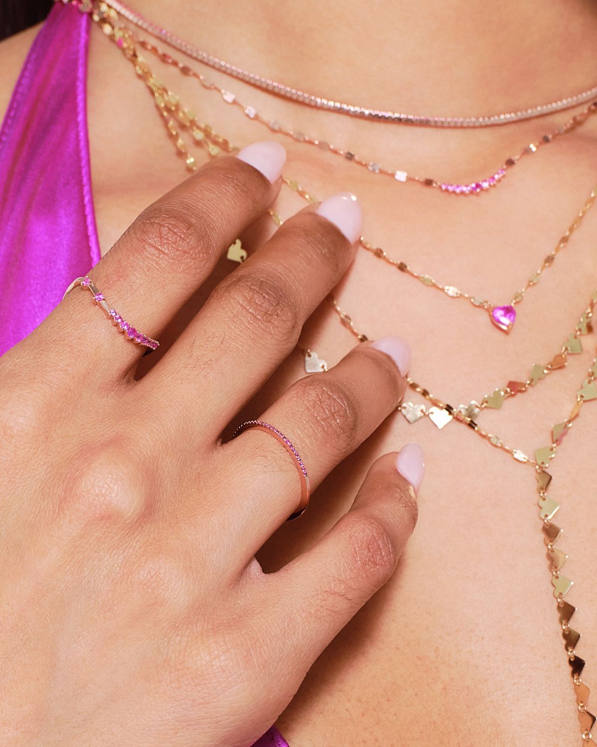 Lana Thin Pink Sapphire Stack Ring, Size