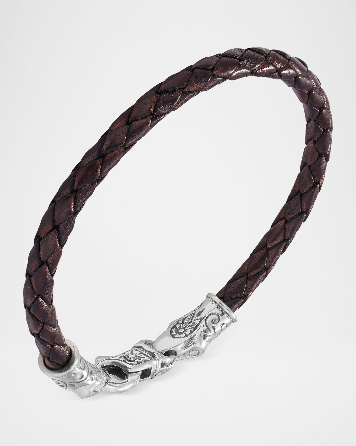 Konstantino Men 's Sterling Silver Clasp and Braided Leather Bracelet