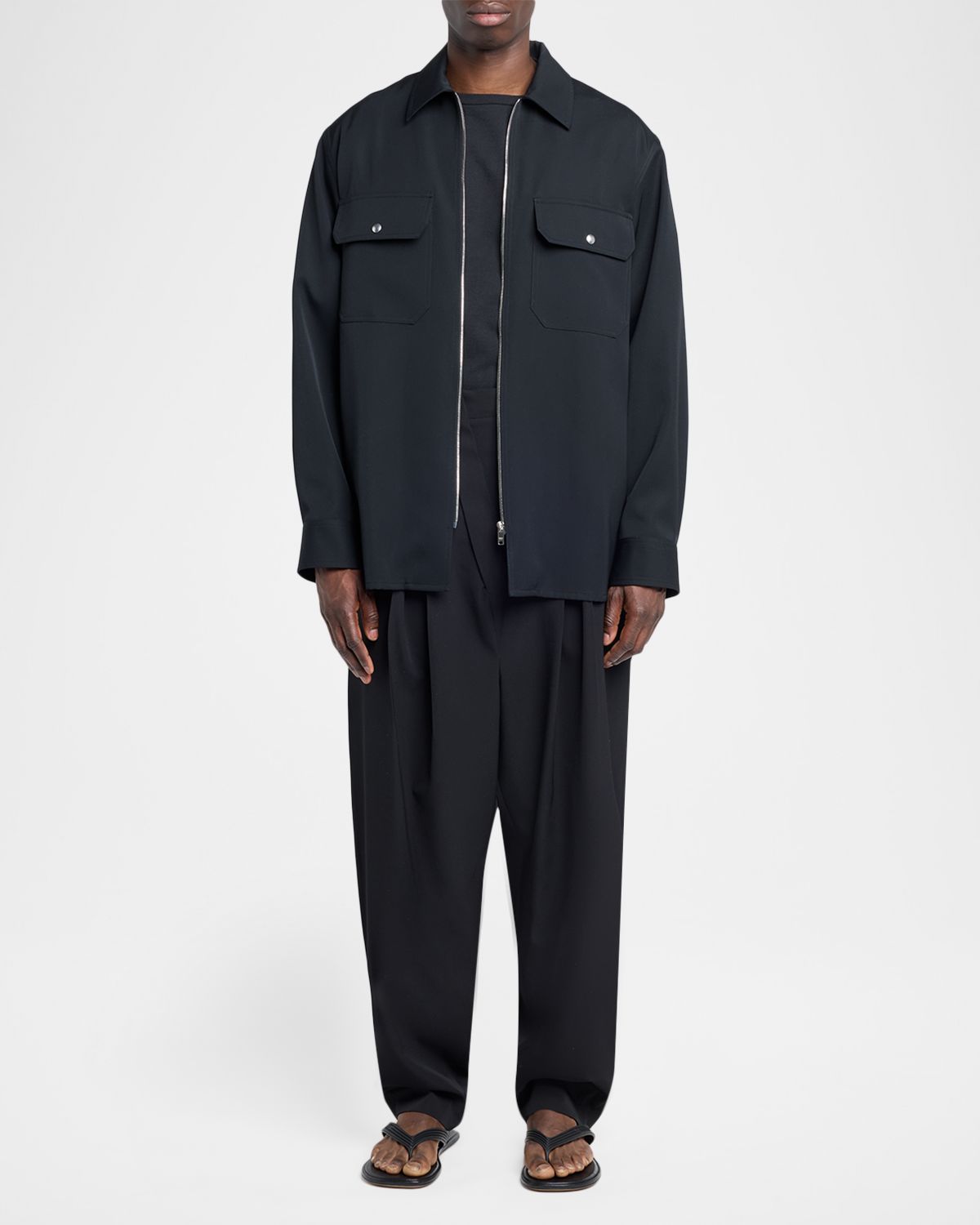Bottega Veneta Men 's Asymmetric High-Rise Pleated Wool Trousers