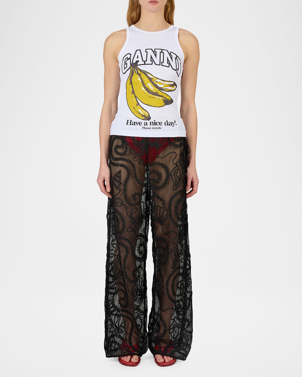 Ganni Embroidered Sheer Net Pants | Thumbnail 3