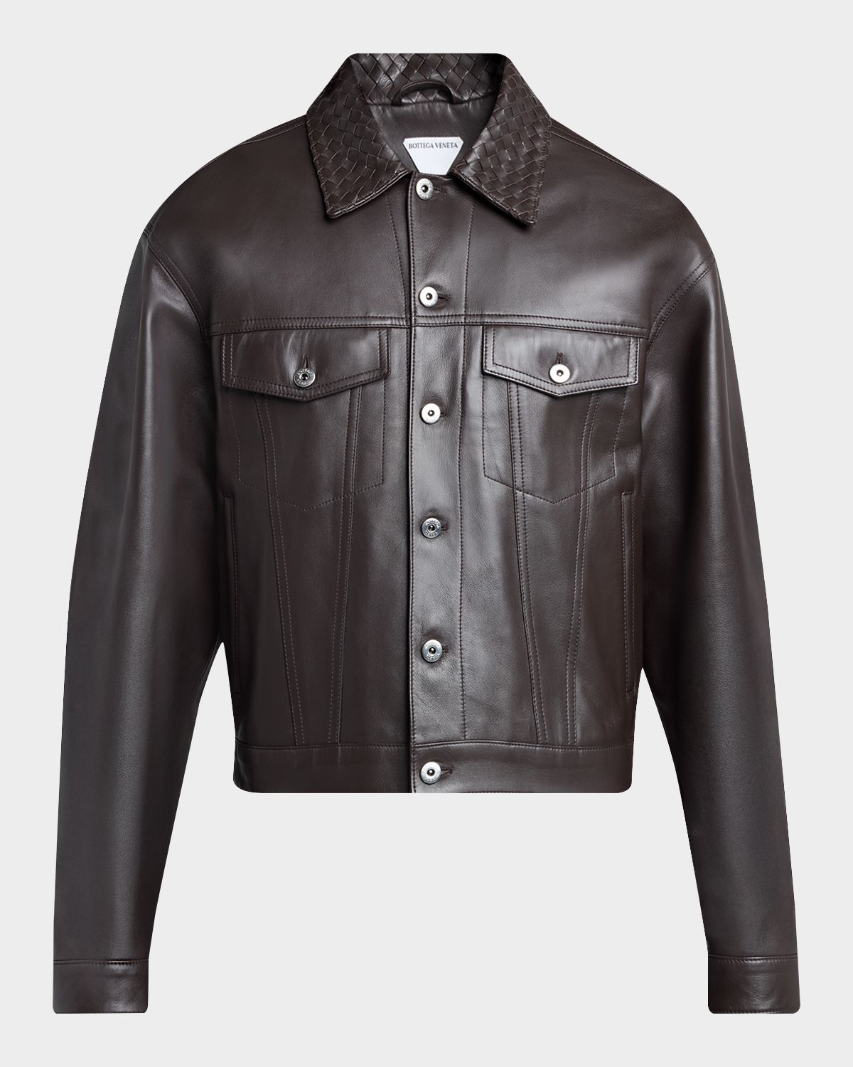 Bottega Veneta Men 's Intrecciato-Collar Leather Jacket | Thumbnail 6 Bottega Veneta Men 's Intrecciato-Collar Leather Jacket | Thumbnail 6
