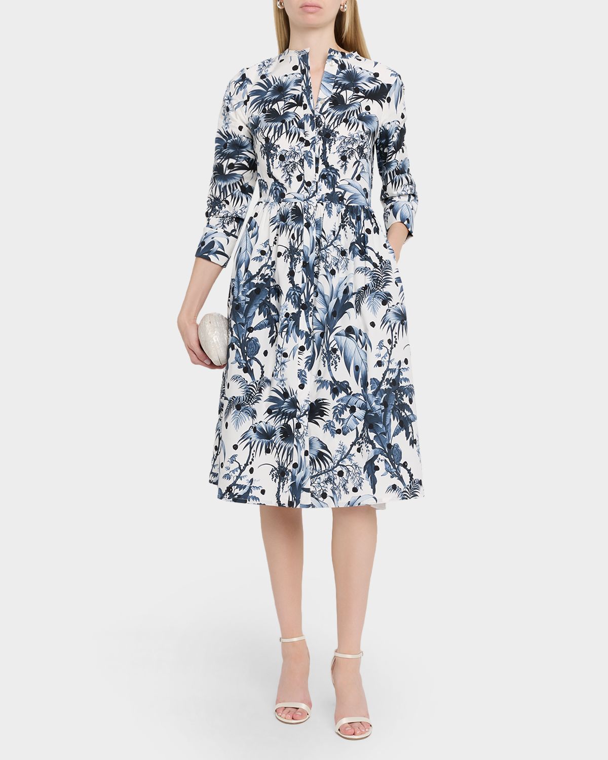Oscar de la Renta 3/4-Sleeve Dotted Palm Print Poplin Midi Shirtdress | Thumbnail 5 Oscar de la Renta 3/4-Sleeve Dotted Palm Print Poplin Midi Shirtdress | Thumbnail 5