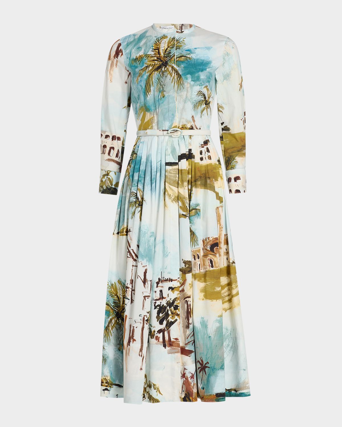 Oscar de la Renta Long-Sleeve Landscape-Print Cotton Poplin Midi Shirtdress With Belt | Thumbnail 6 Oscar de la Renta Long-Sleeve Landscape-Print Cotton Poplin Midi Shirtdress With Belt | Thumbnail 6