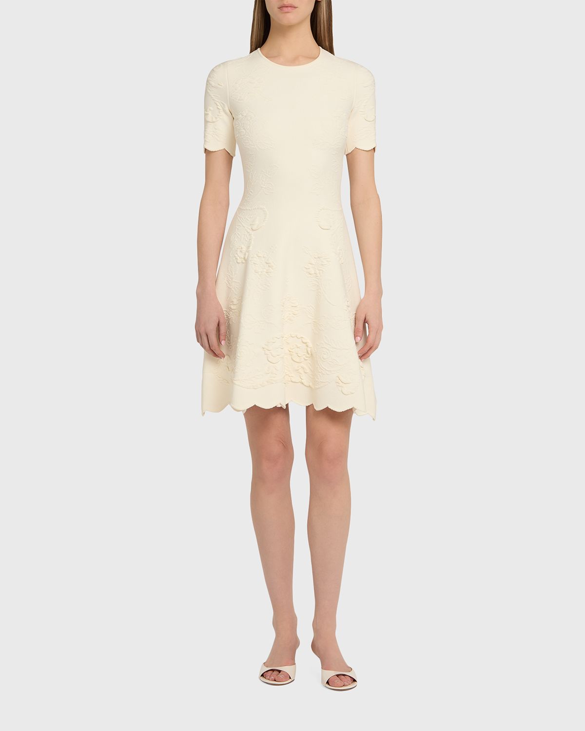 Oscar de la Renta Floral Jacquard Knit Short-Sleeve Mini Dress | Thumbnail 5 Oscar de la Renta Floral Jacquard Knit Short-Sleeve Mini Dress | Thumbnail 5