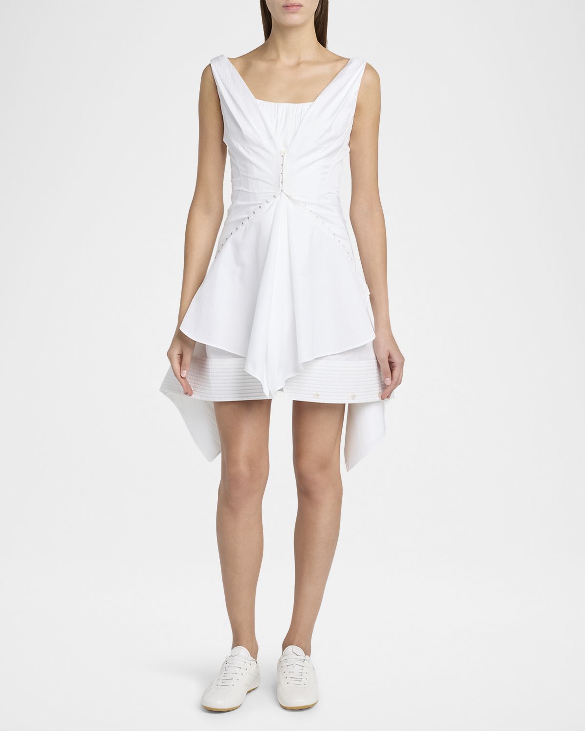 McQueen Striped Cotton Cinched Handkerchief Mini Dress