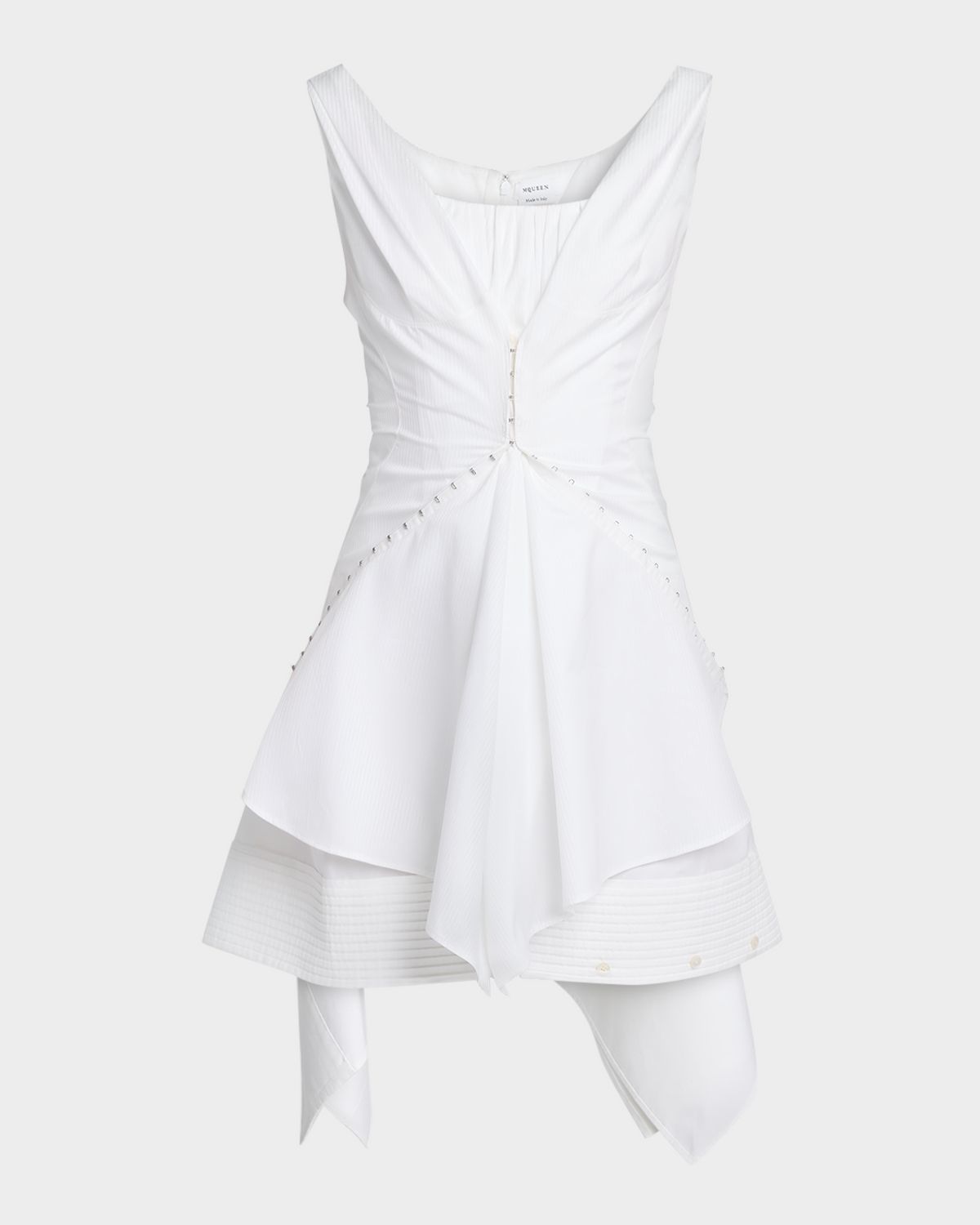 McQueen Striped Cotton Cinched Handkerchief Mini Dress