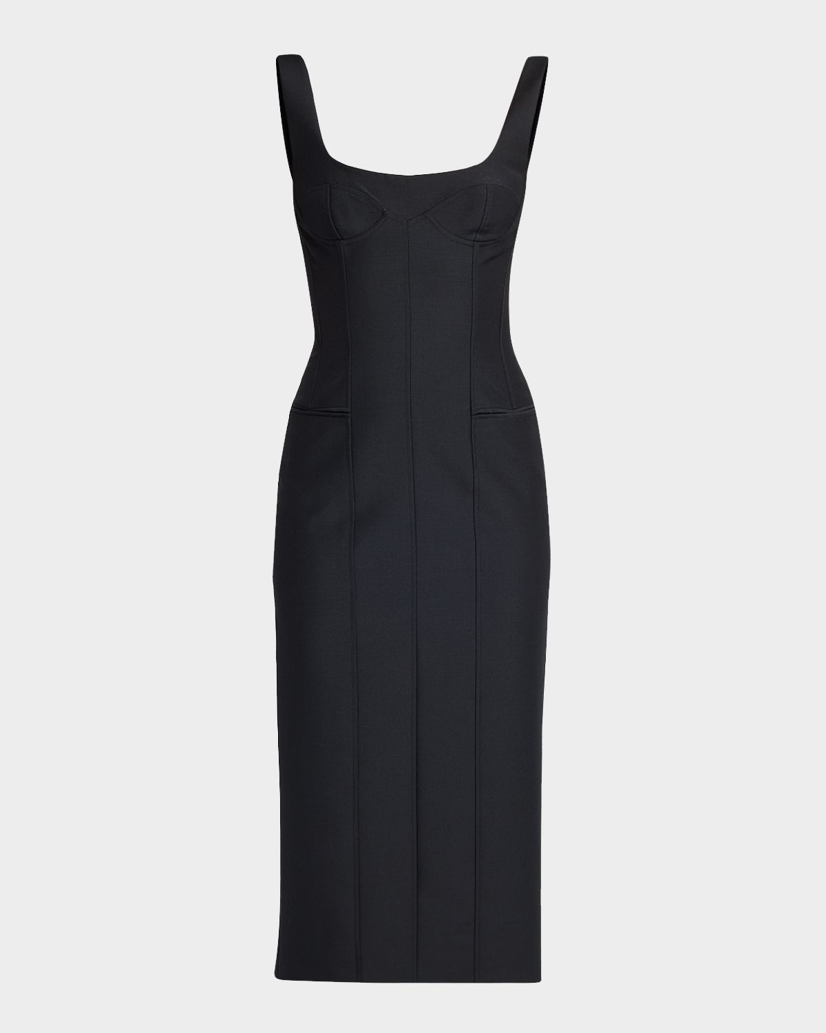 McQueen Sleeveless Square-Neck Corset Midi Dress