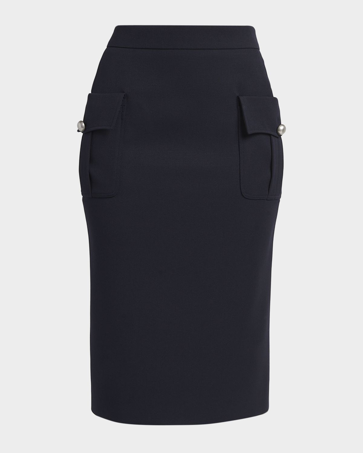 McQueen Front-Pocket Grain De Poudre Pencil Skirt