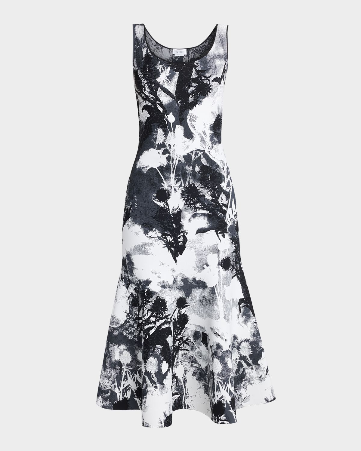 McQueen Flowers Jacquard Compact Knit Trumpet Midi Dress