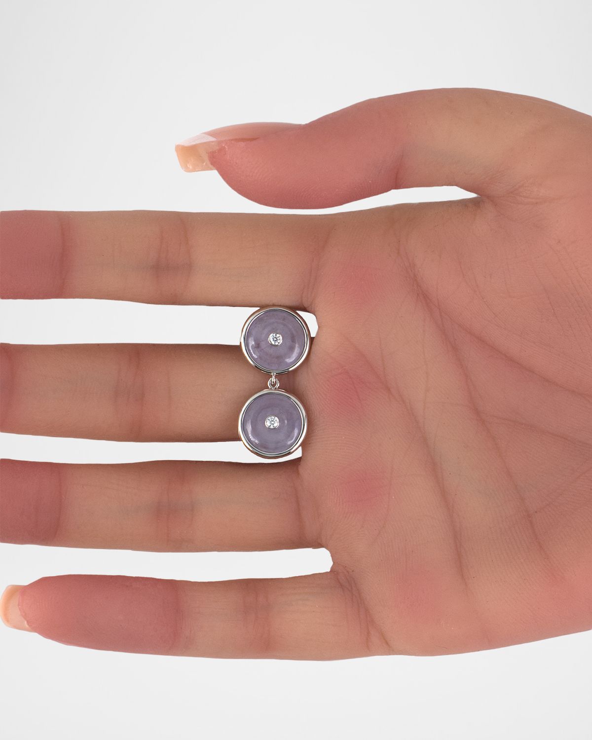 NM Estate Estate Platinum Diamond and Lavender Jadeite Disco Drop Earrings