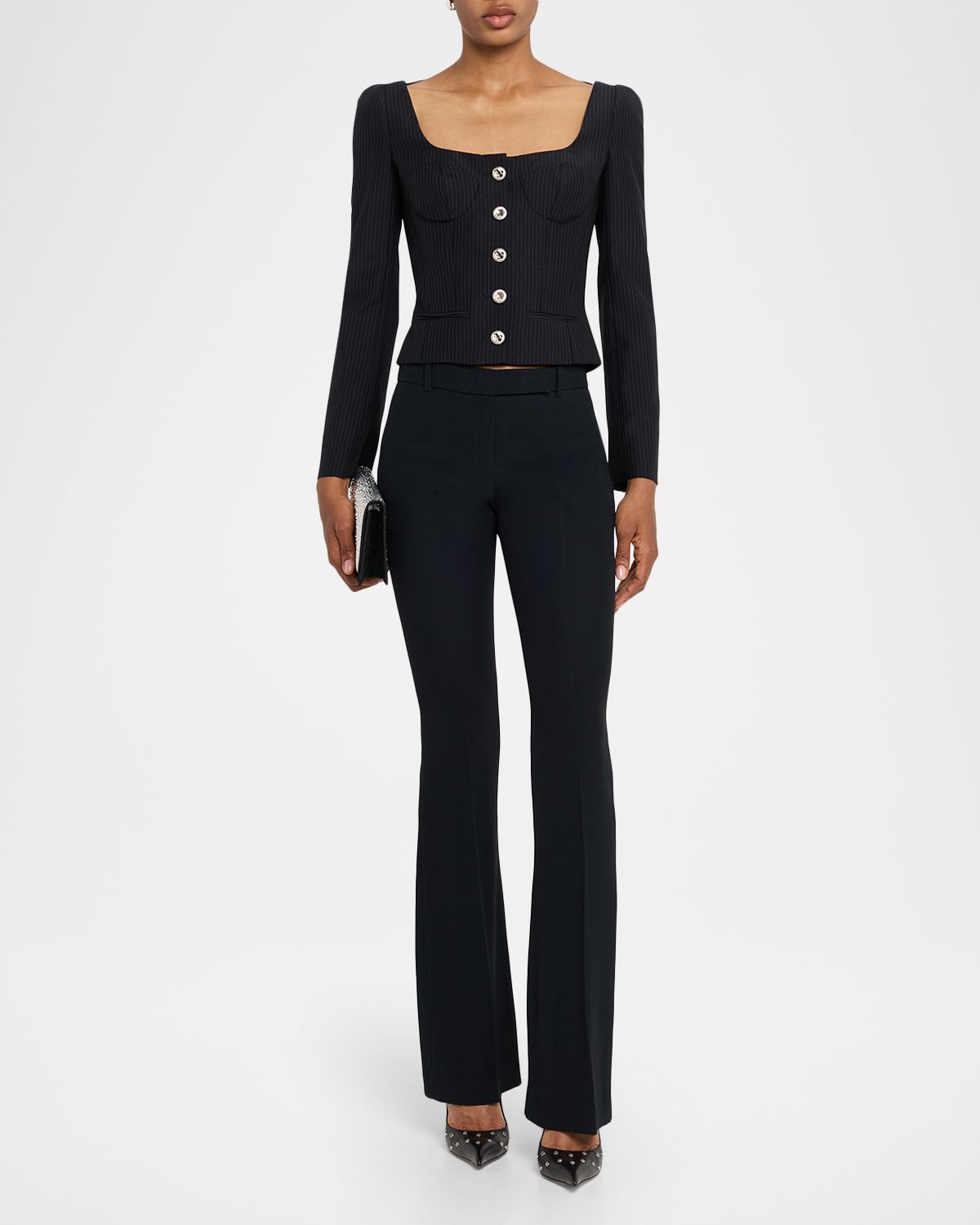 McQueen Square-Neck Pinstripe Bustier Jacket
