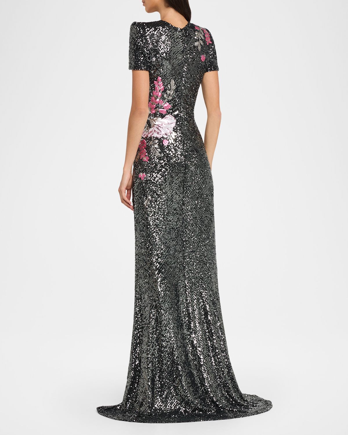 Naeem Khan Floral Applique Stretch Sequin Cap-Sleeve Gown | Thumbnail 3 Naeem Khan Floral Applique Stretch Sequin Cap-Sleeve Gown | Thumbnail 3