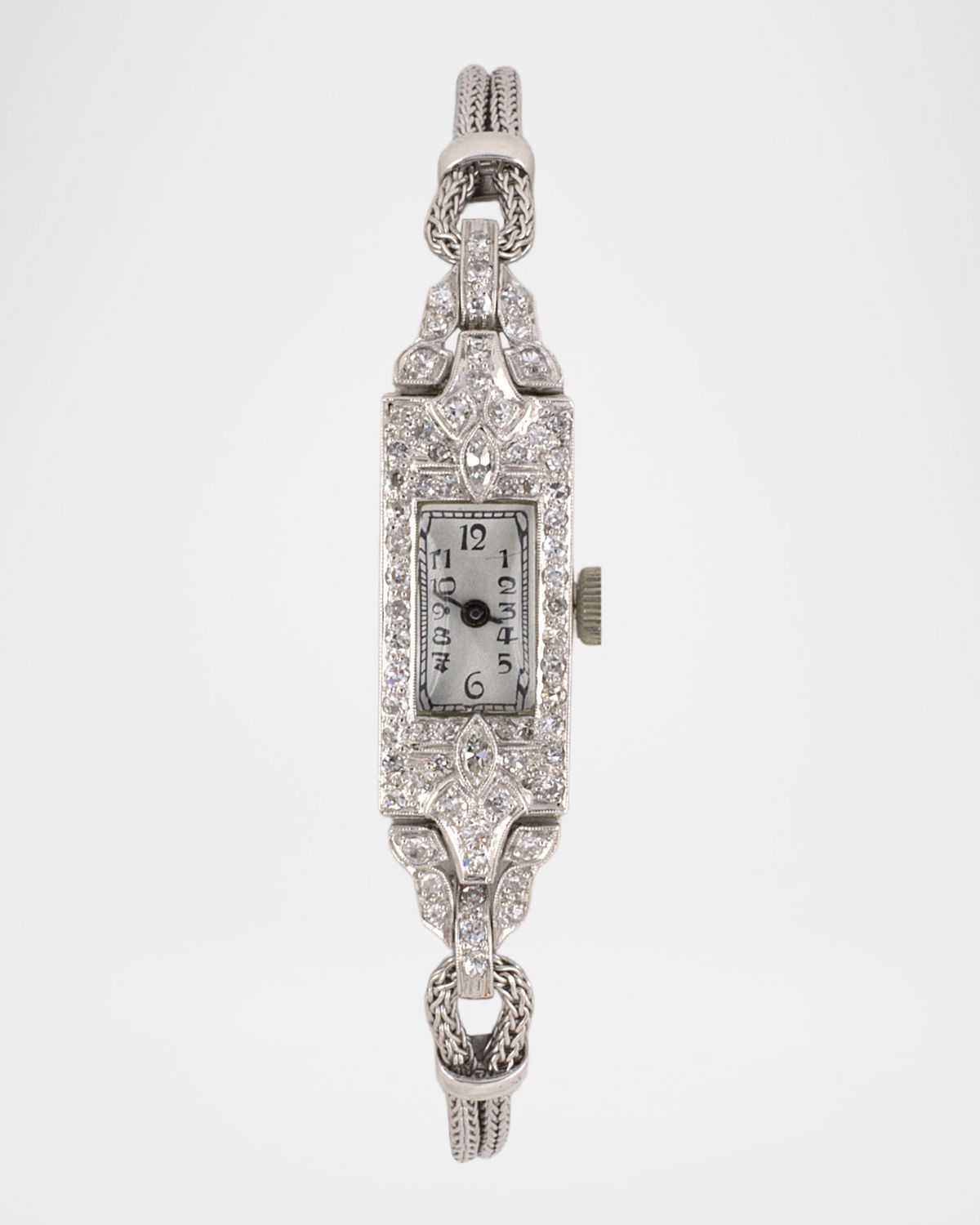 NM Estate Estate Bulova Platinum Diamond Watch with Cresarrow Chain