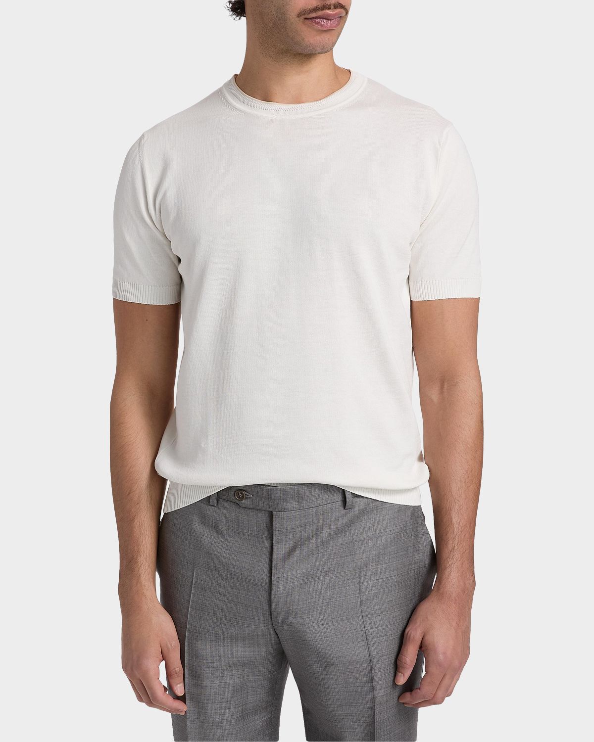 Canali Men 's Cotton Knit Crewneck Short-Sleeve Sweater | Thumbnail 4 Canali Men 's Cotton Knit Crewneck Short-Sleeve Sweater | Thumbnail 4