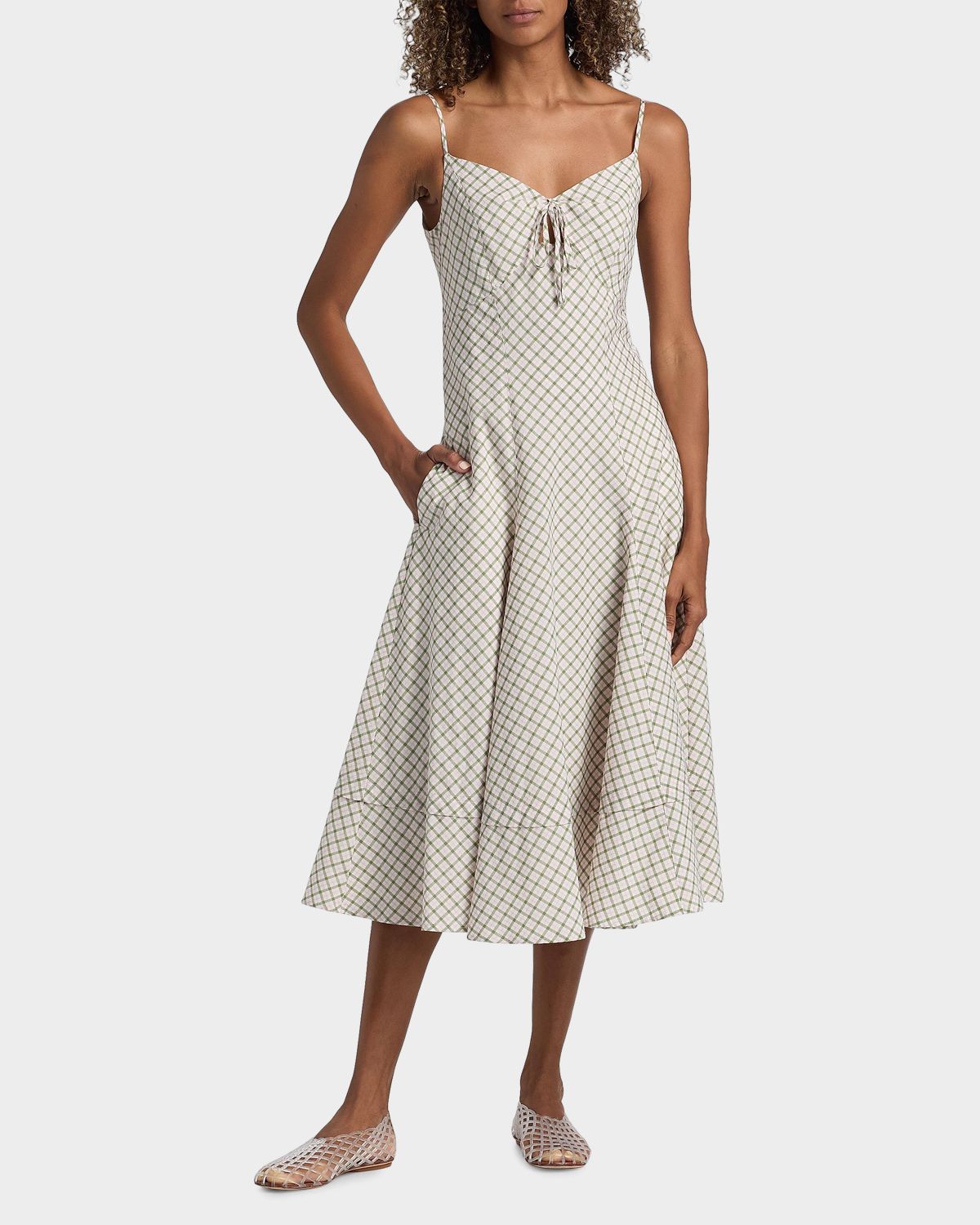 Derek Lam 10 Crosby Sable Mini Check Cotton-Blend Midi Dress | Thumbnail 2 Derek Lam 10 Crosby Sable Mini Check Cotton-Blend Midi Dress | Thumbnail 2