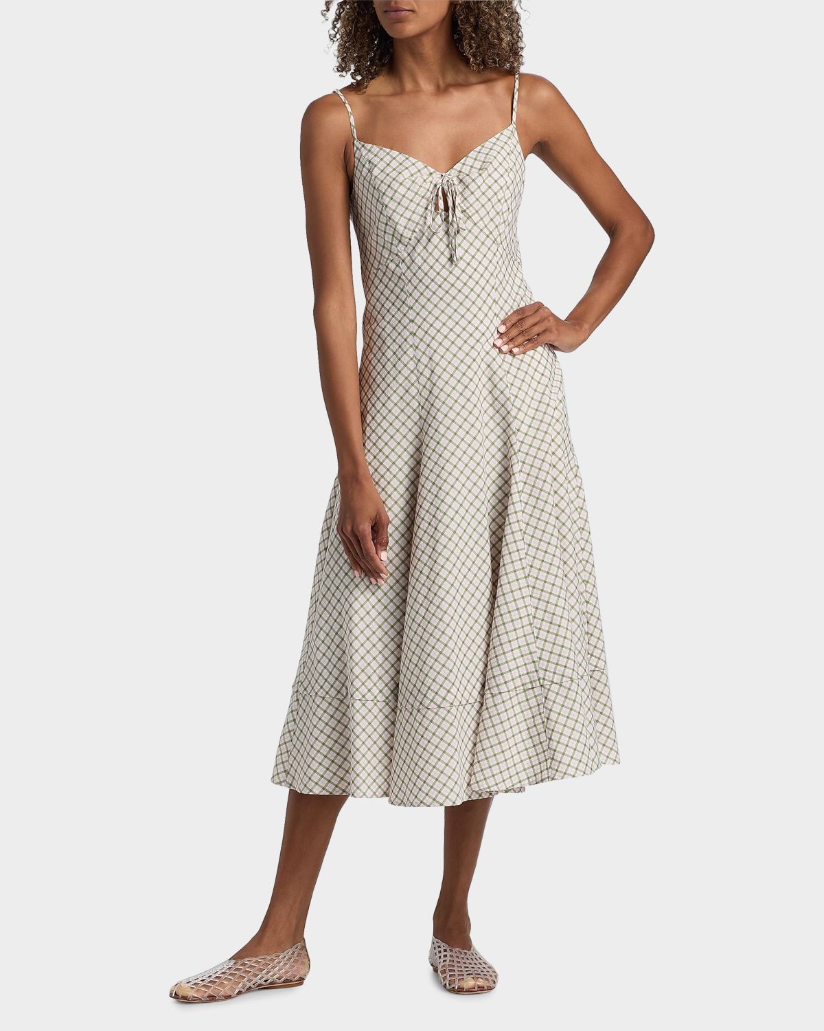 Derek Lam 10 Crosby Sable Mini Check Cotton-Blend Midi Dress | Thumbnail 4 Derek Lam 10 Crosby Sable Mini Check Cotton-Blend Midi Dress | Thumbnail 4