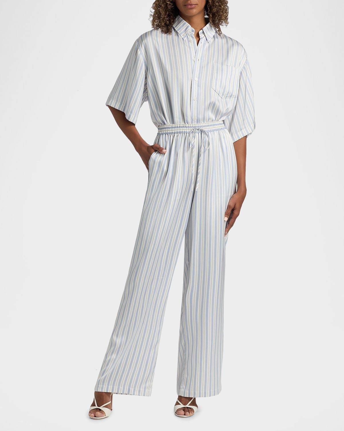 Derek Lam 10 Crosby Ember Striped Satin Twill Crop Shirt | Thumbnail 2 Derek Lam 10 Crosby Ember Striped Satin Twill Crop Shirt | Thumbnail 2