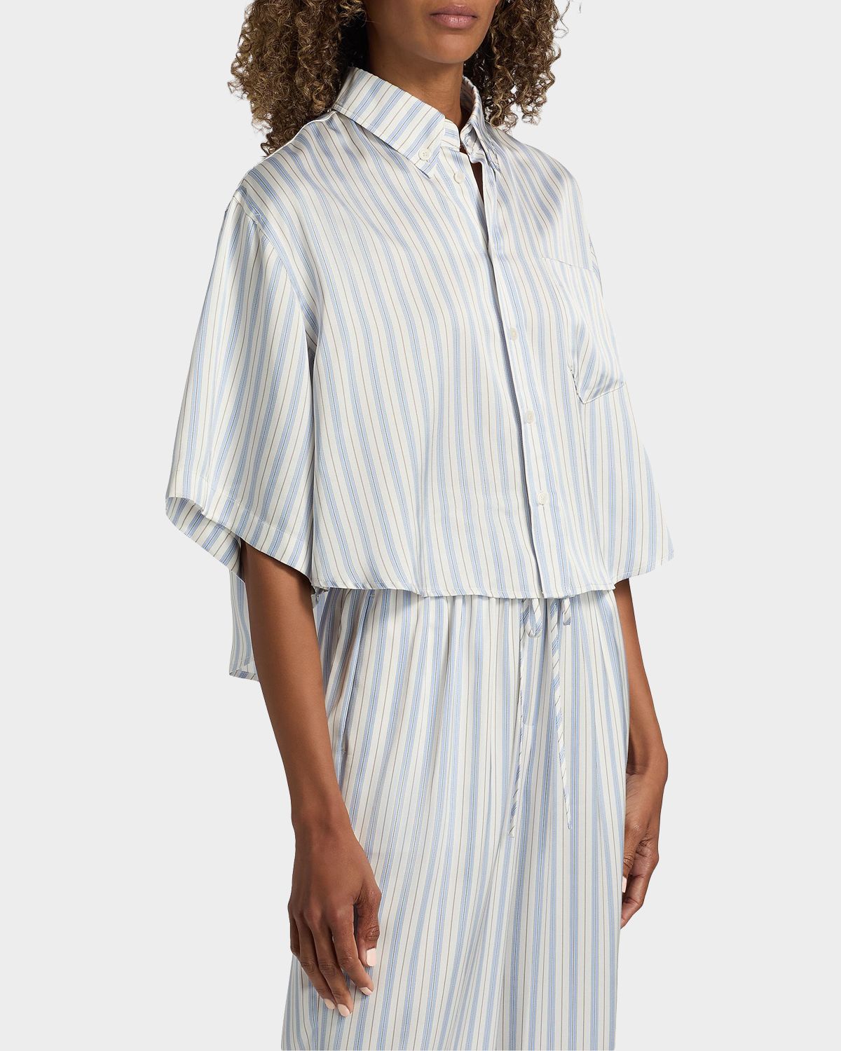 Derek Lam 10 Crosby Ember Striped Satin Twill Crop Shirt | Thumbnail 7 Derek Lam 10 Crosby Ember Striped Satin Twill Crop Shirt | Thumbnail 7