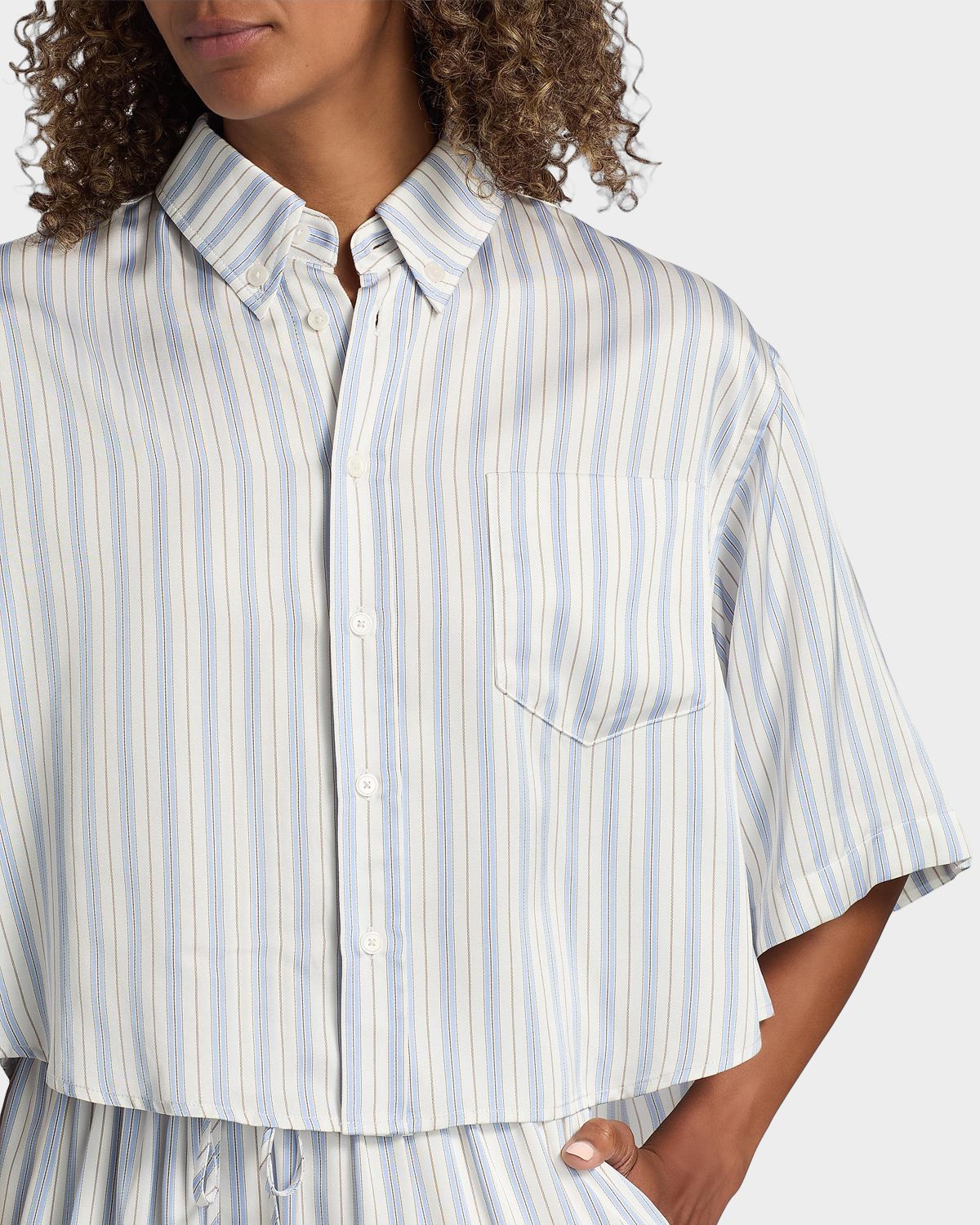 Derek Lam 10 Crosby Ember Striped Satin Twill Crop Shirt | Thumbnail 5 Derek Lam 10 Crosby Ember Striped Satin Twill Crop Shirt | Thumbnail 5