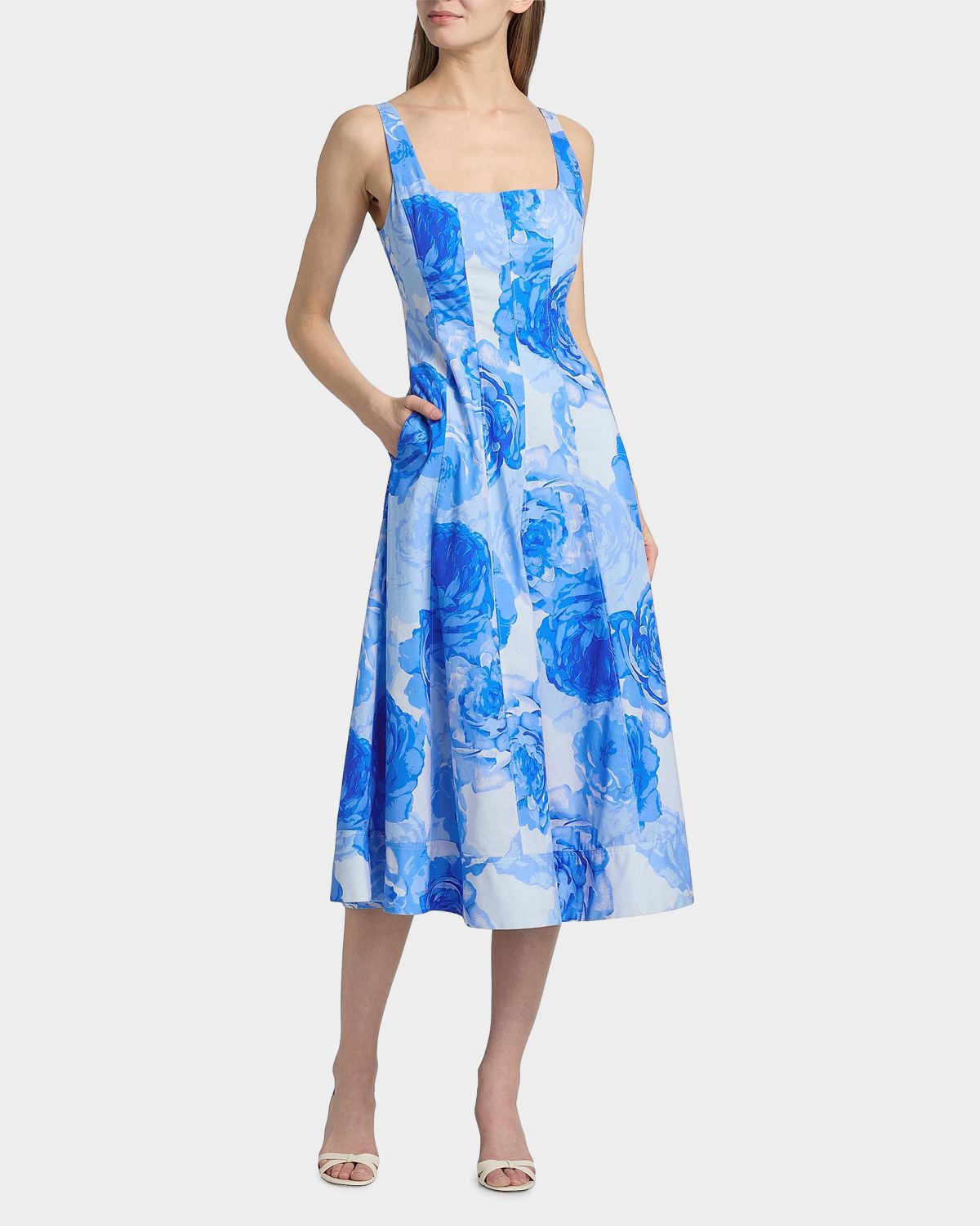 Milly Nia Printed Stretch Cotton Poplin Midi-Dress