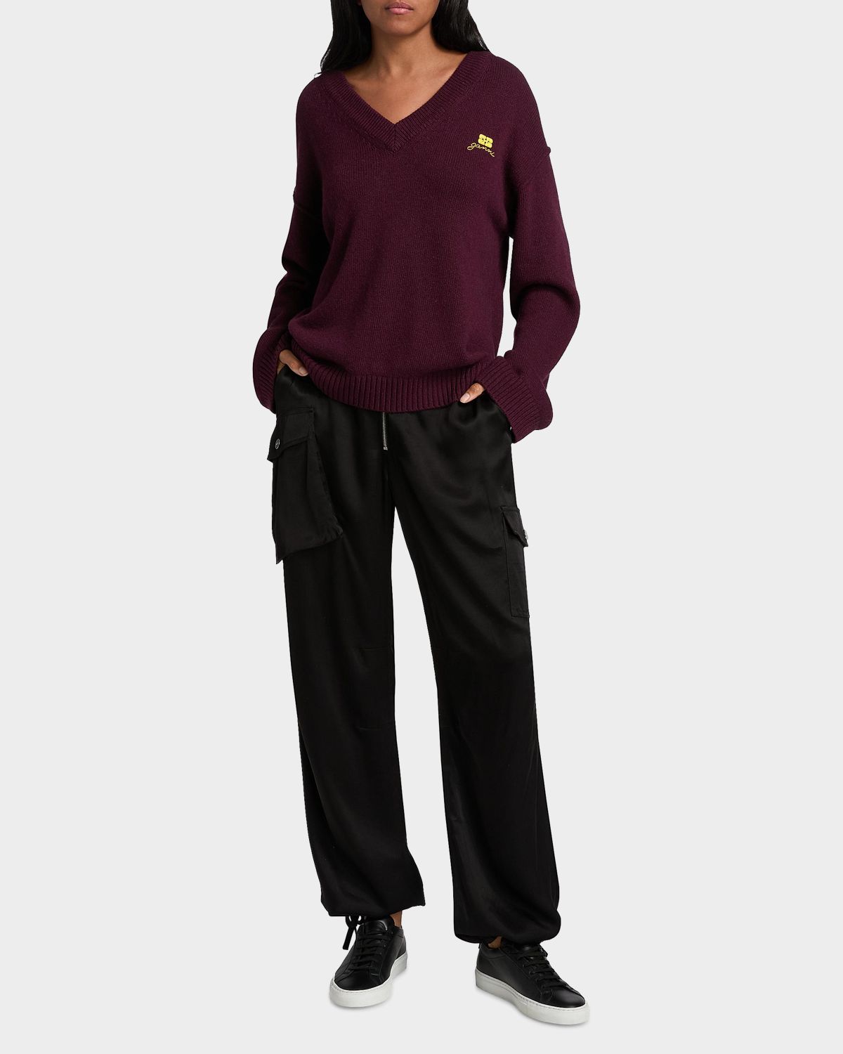 Ganni Core Future Wool-Blend V-Neck Sweater