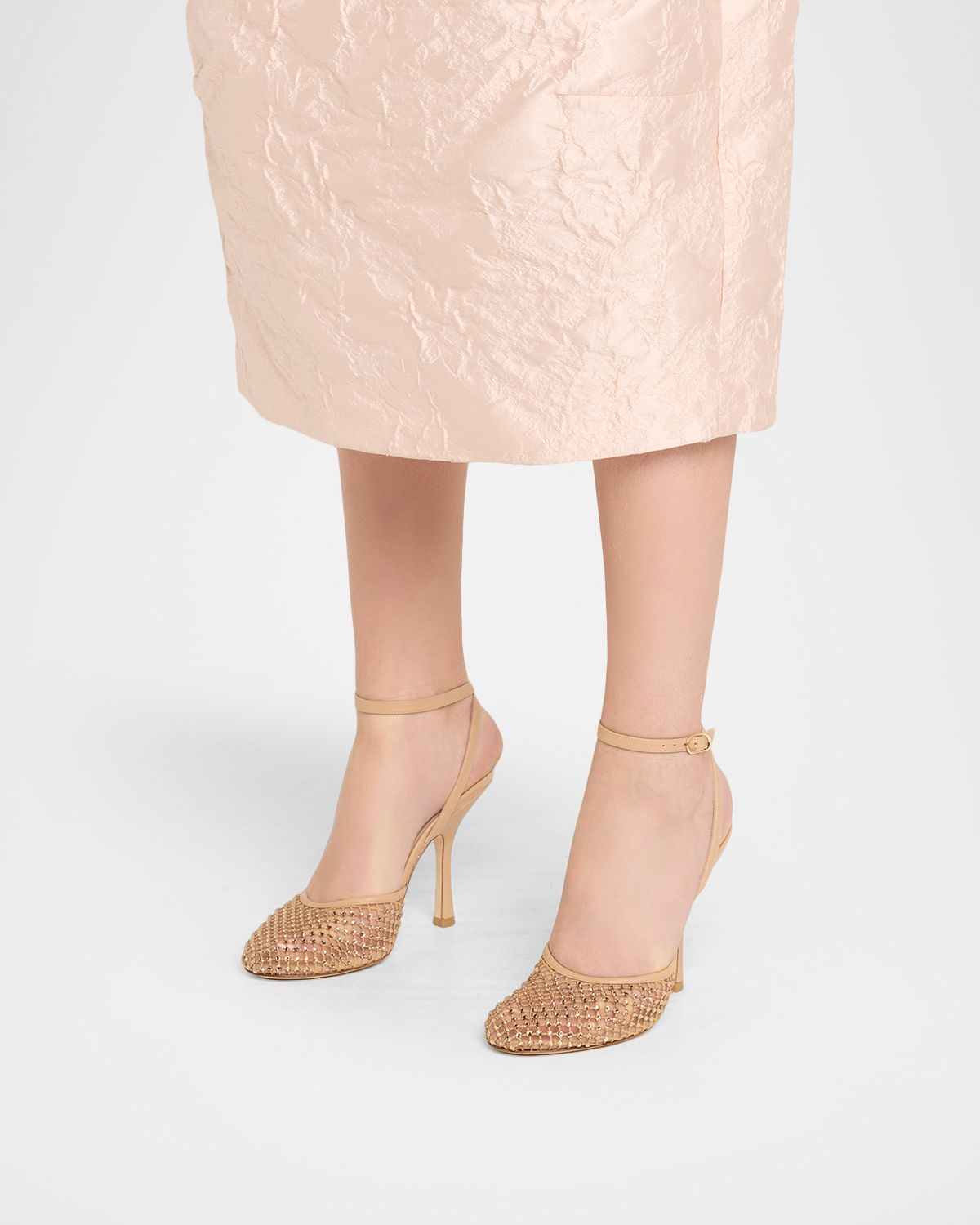 Stuart Weitzman 8mm Bareitall Shine Mesh and Leather Pumps