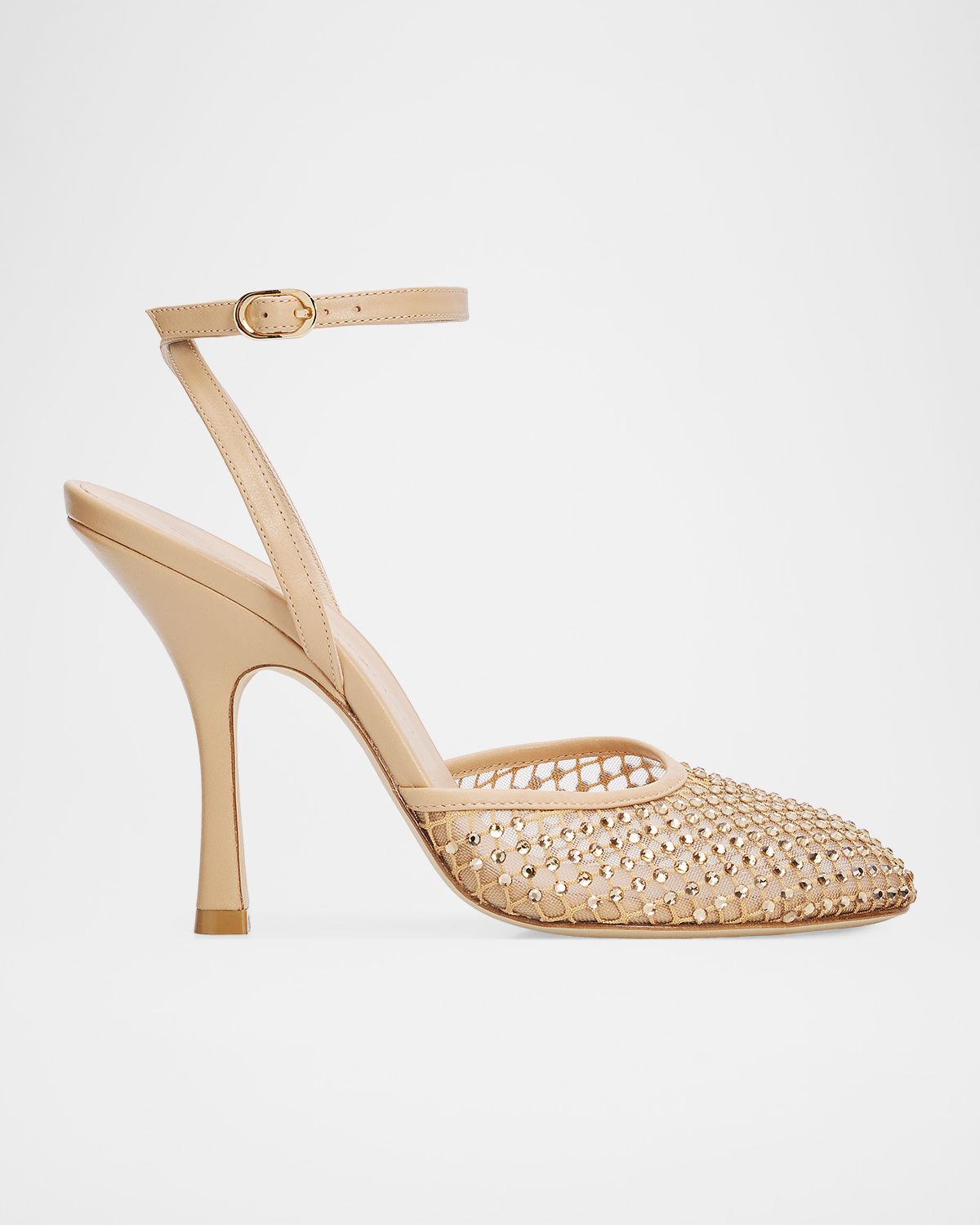 Stuart Weitzman 8mm Bareitall Shine Mesh and Leather Pumps