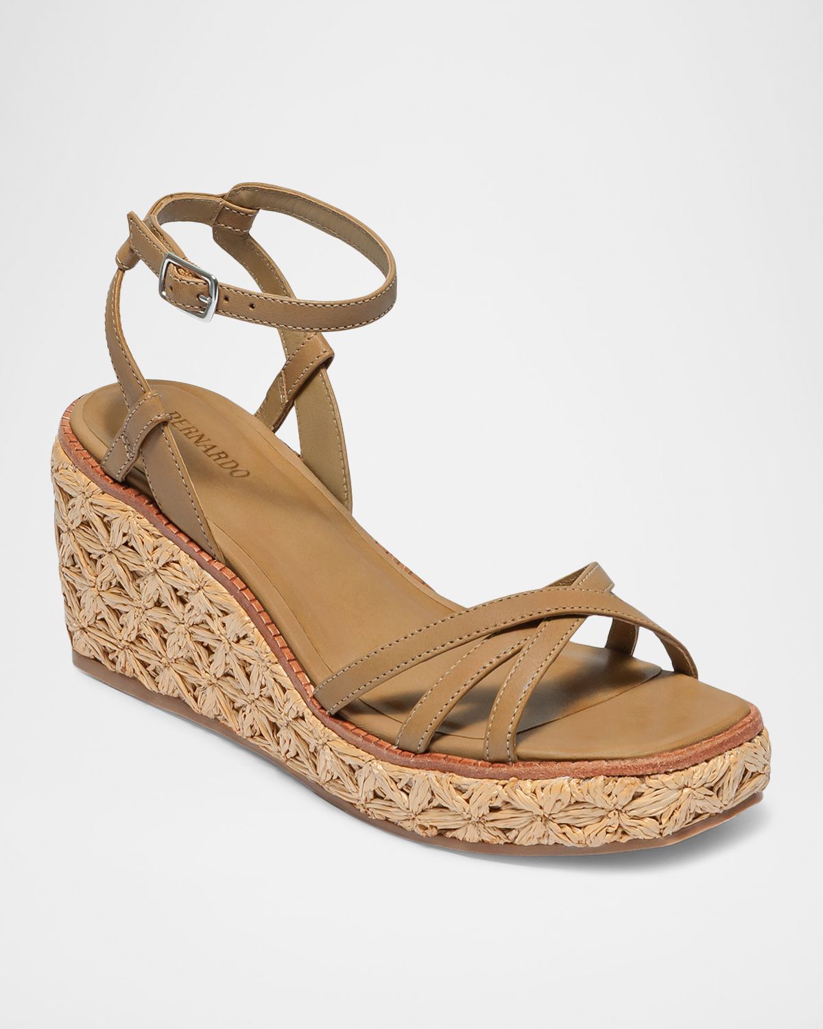 Bernardo 95mm Cairo Leather and Raffia Wedge Sandals