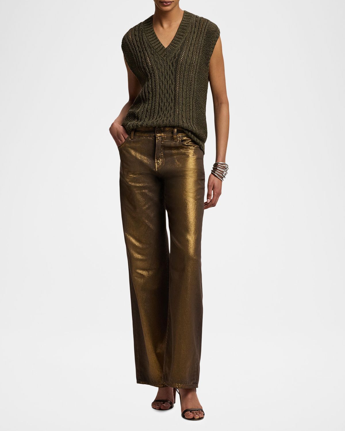 Ralph Lauren Collection Metallic Wide-Leg Jeans | Thumbnail 2