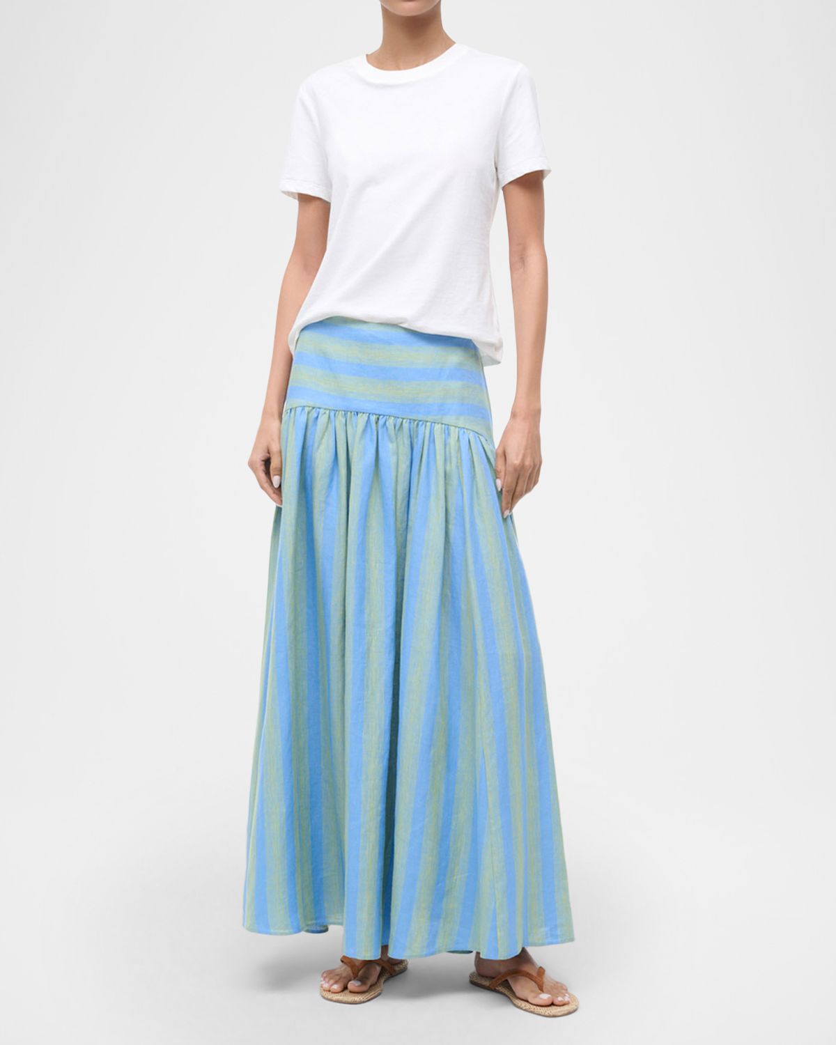 STAUD Procida Striped Linen Maxi Skirt