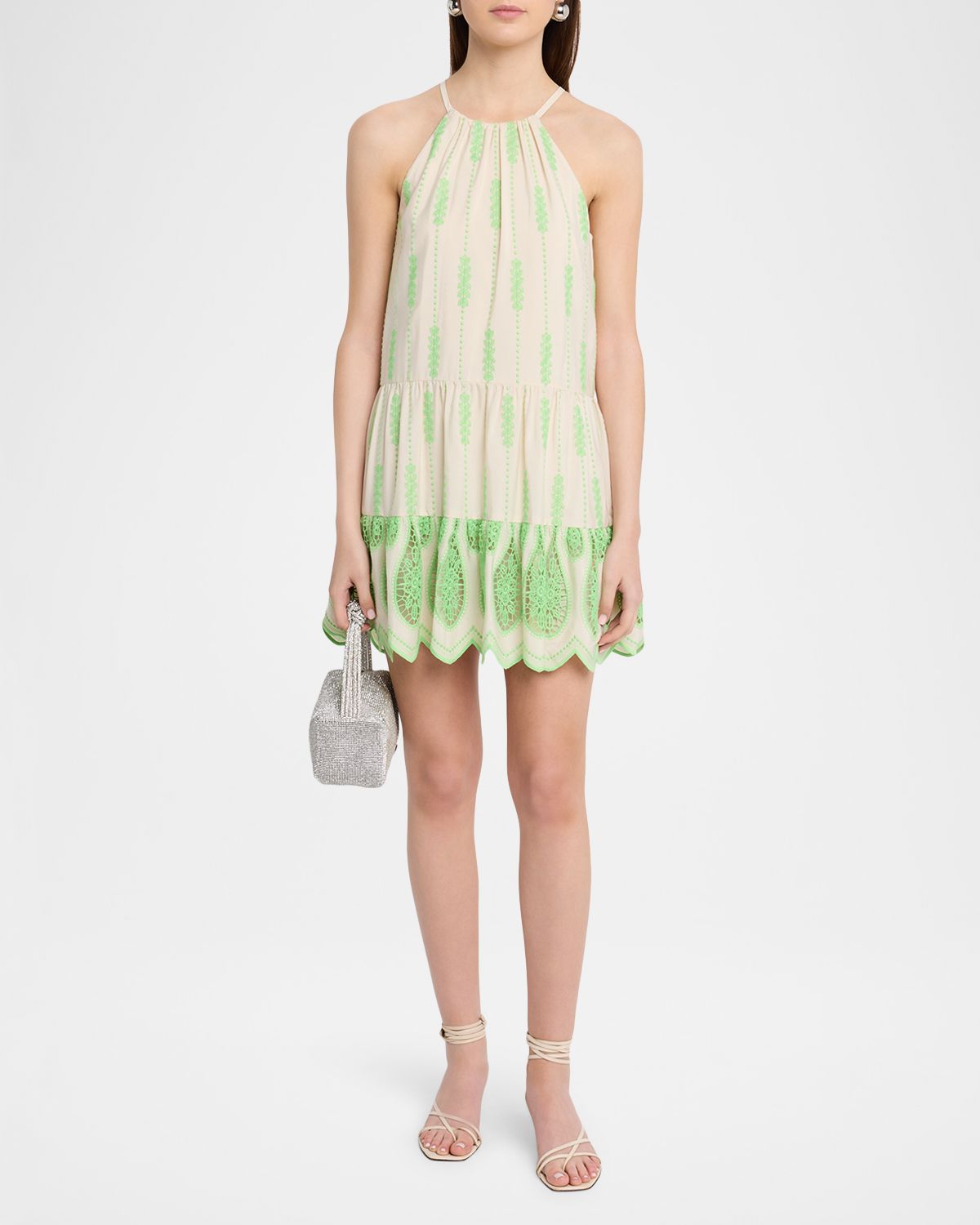 Ramy Brook Kaelyn Embroidered High-Neck Mini Dress