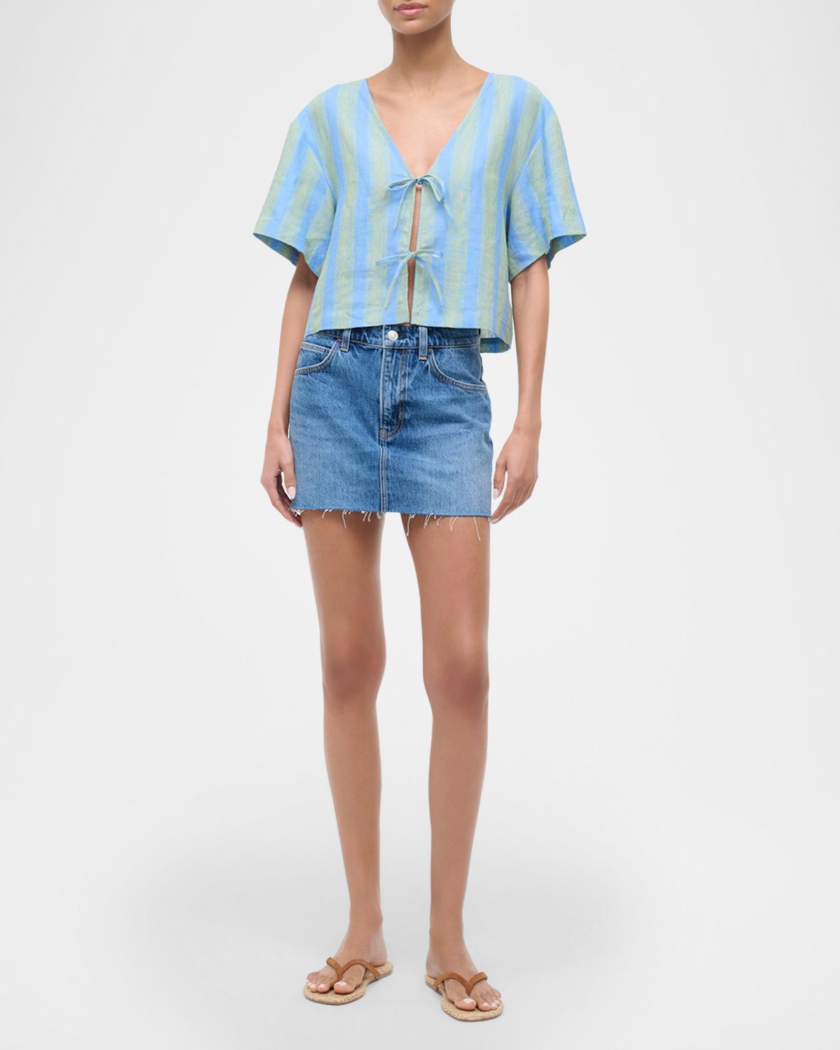 STAUD Ava Striped Linen Top