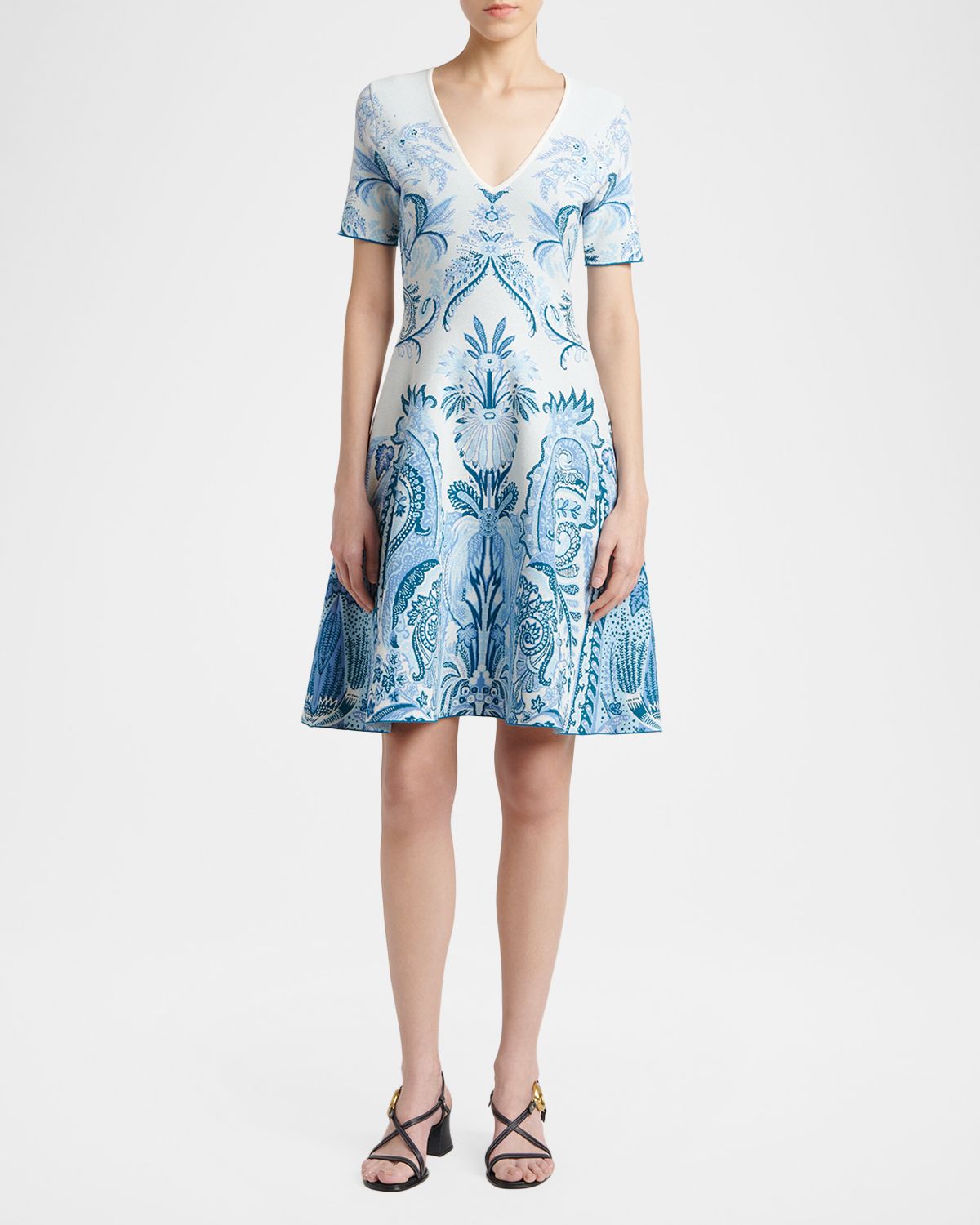 Etro Leafy Paisley Jacquard Short-Sleeve A-Line Dress | Thumbnail 5