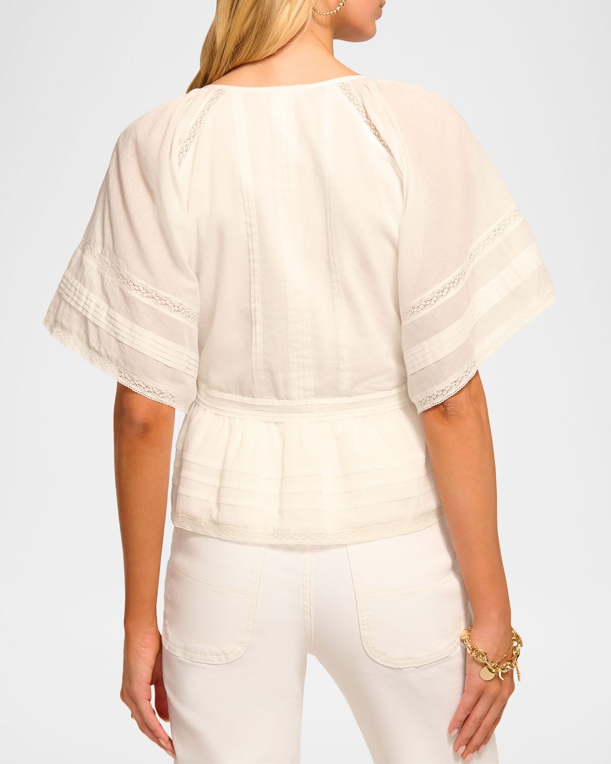 Ramy Brook Sherry Tie-Neck Short-Sleeve Cotton Blouse