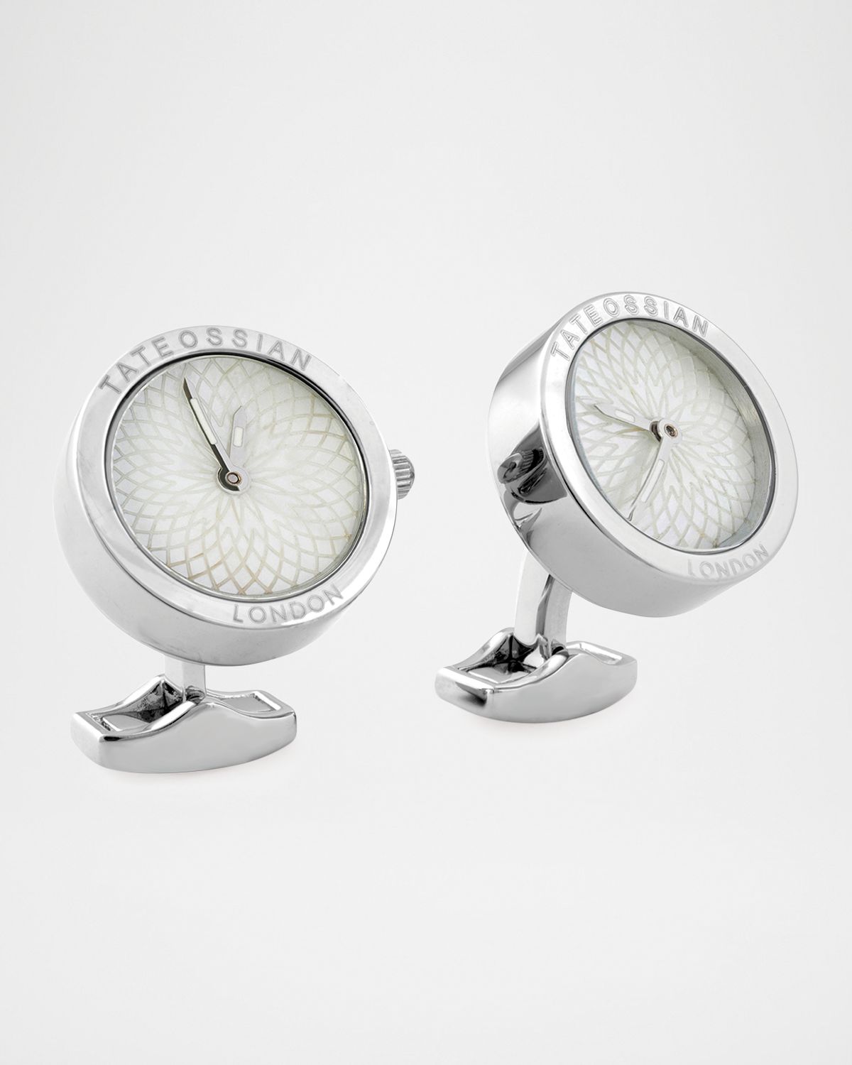 Tateossian Men 's Stainless Steel Guilloche Mother of Pearl Watch Cufflinks