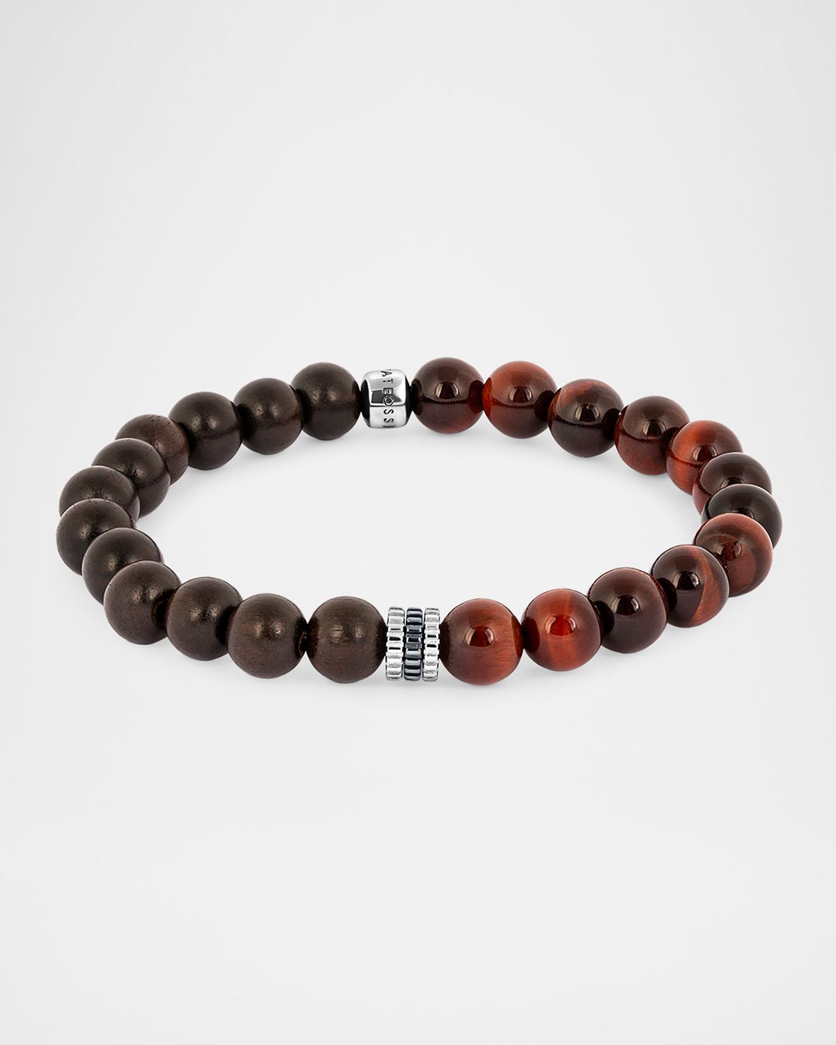 Tateossian Men 's Gear Trio Rhodium Silver and Red Tigers Eye Beaded Bracelet